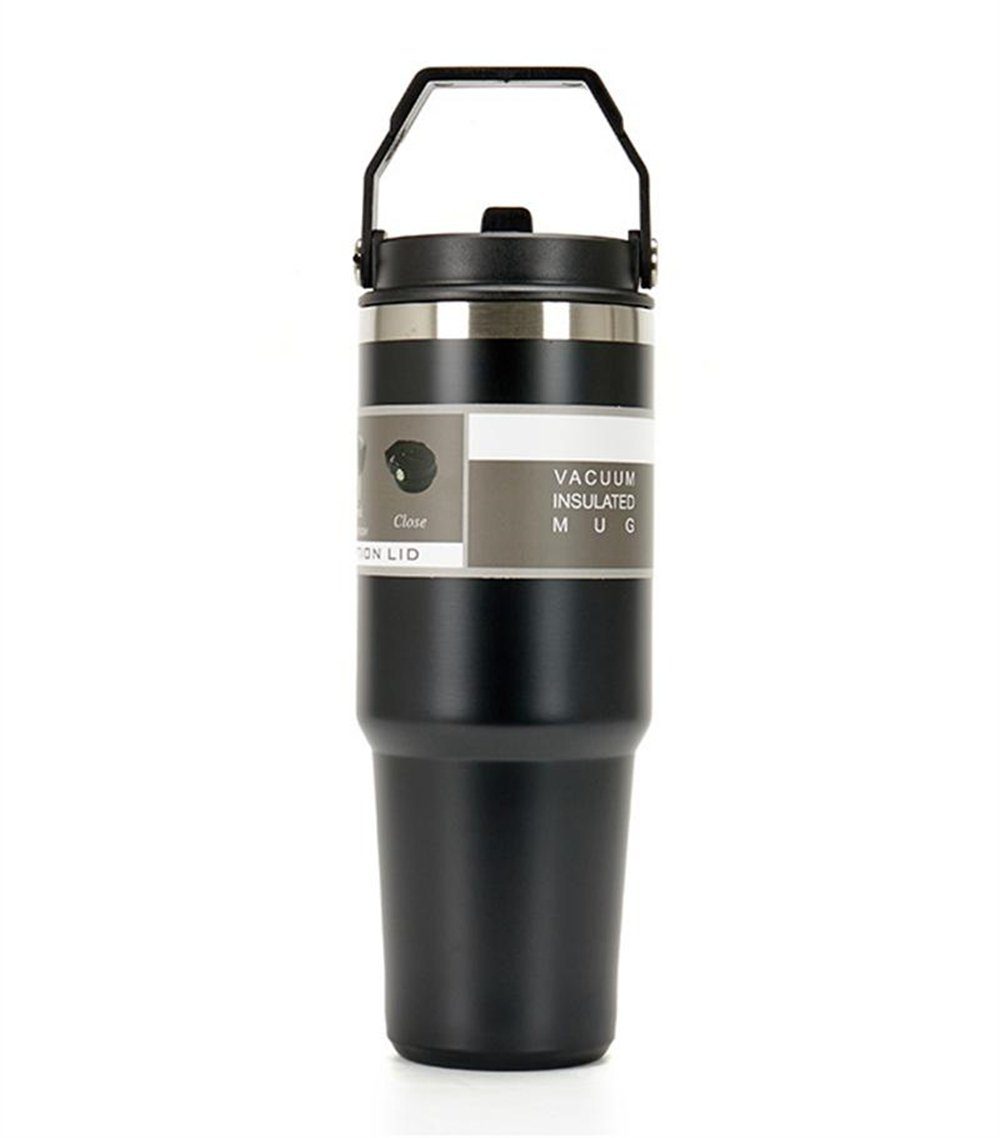 Rouemi Isolierflasche Sport-Wasserflasche, Doppelschicht-Vakuum-Isolierbecher 850ml, Heiß- und Kaltgetränke Isolierung,12h heiß/24h kalt Schwarz