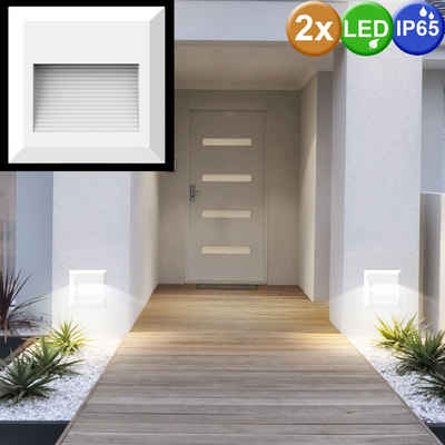 etc-shop LED Einbaustrahler, LED-Leuchtmittel fest verbaut, Neutralweiß, 2er Set LED Wand Leuchten Stufen Beleuchtung Außen Treppen Strahler