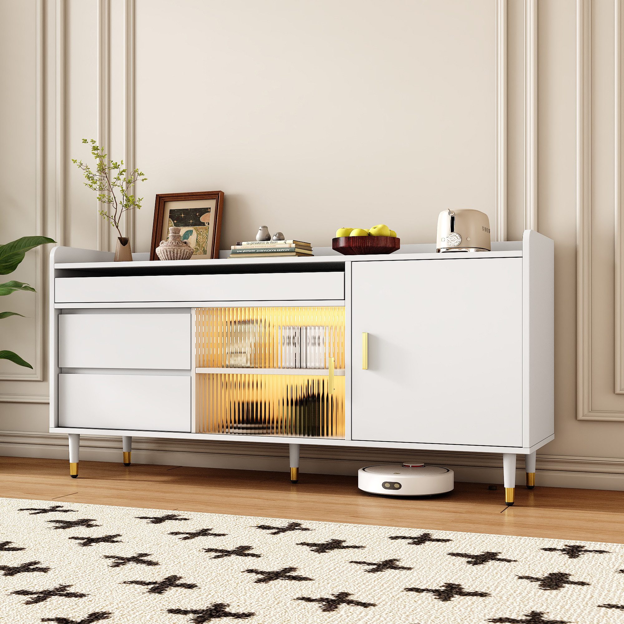 Odikalo Anrichte Freistehende Kommode Buffetschrank Glasschiebetüren günstig online kaufen