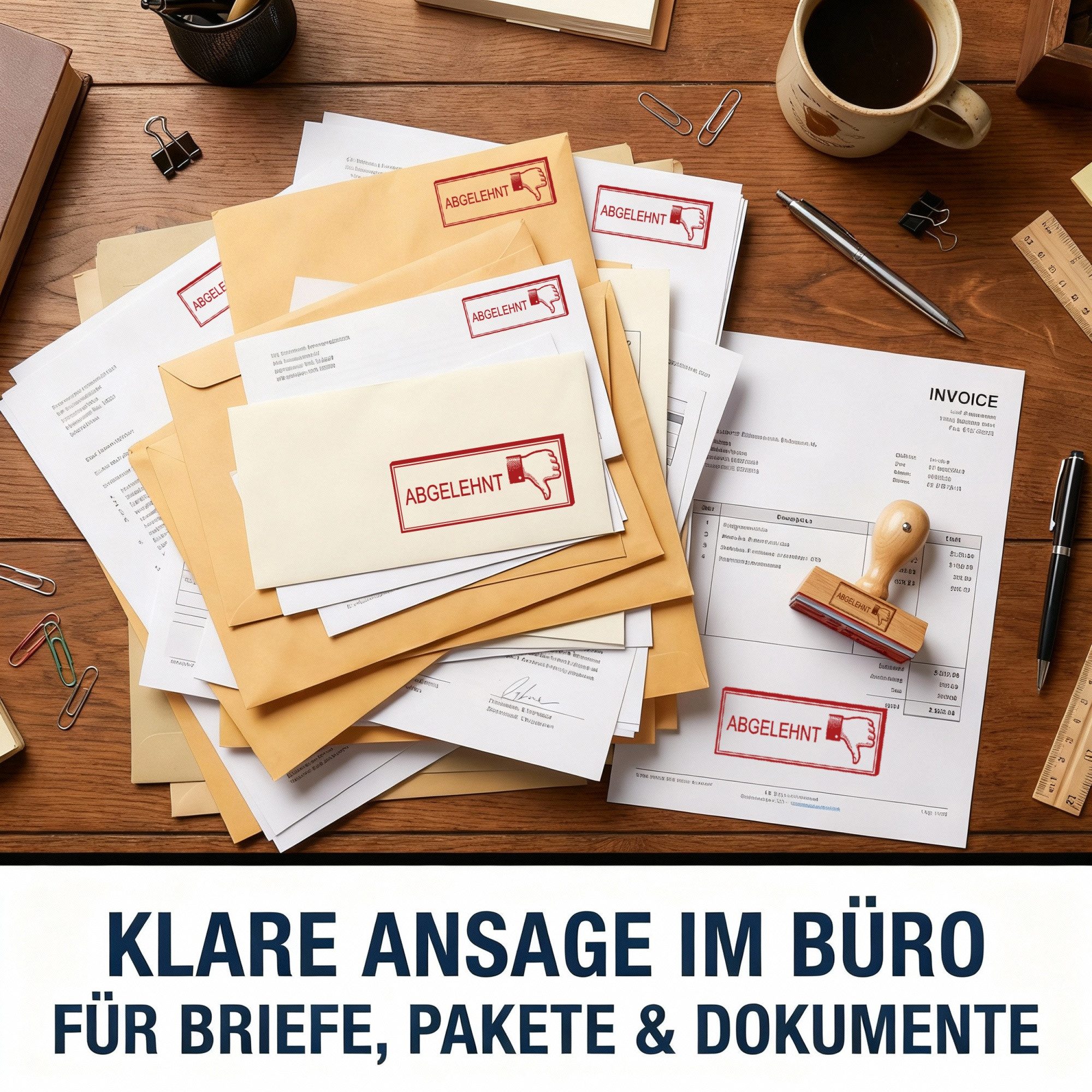 Dekolando Stempel Bürostempel ABGELEHNT Daumen runter Stempel – Holzstempel 48x18 mm für – Bild 2 von 5