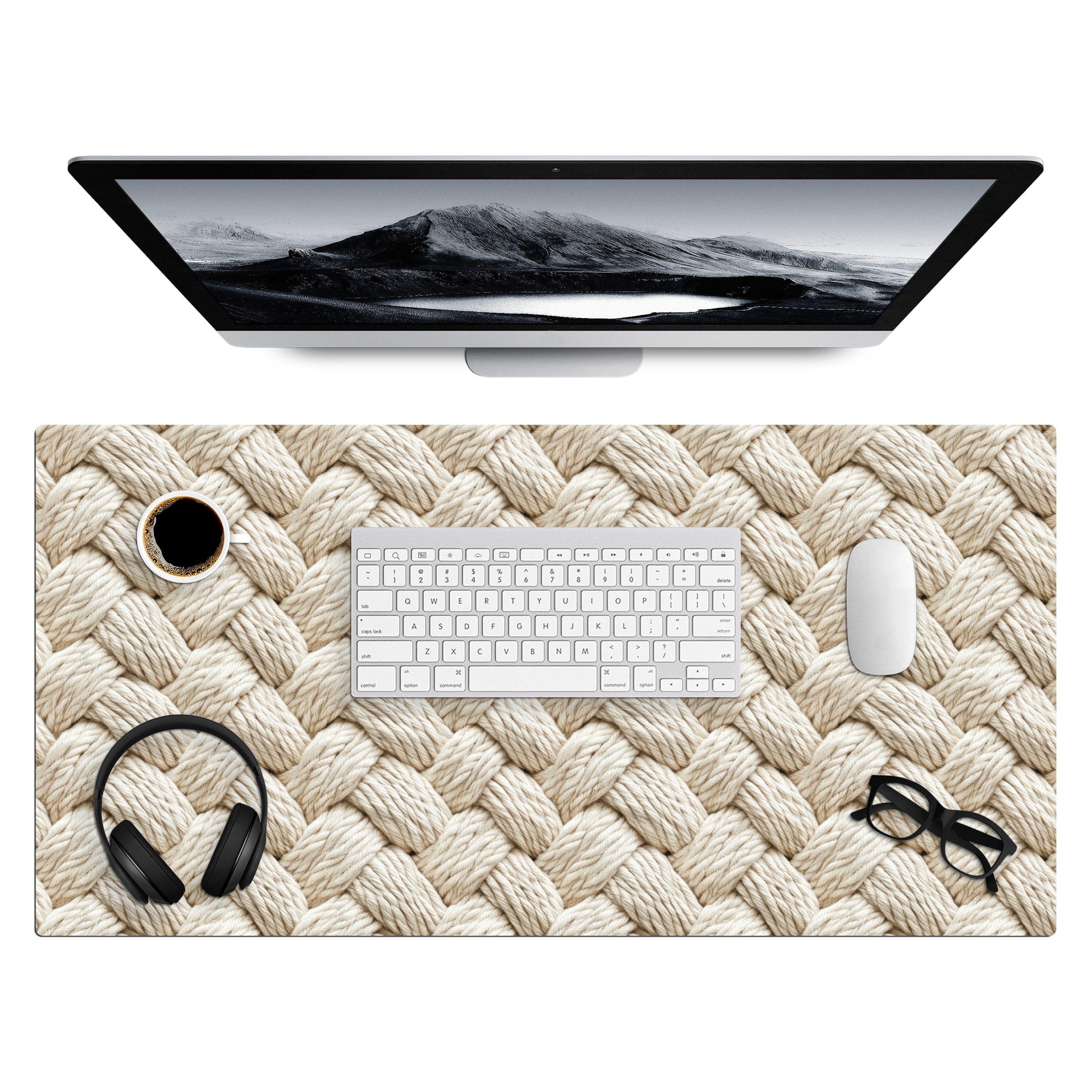 MuchoWow Gaming Mauspad Seil - Gestrickt - Beige (1-St), Gaming Mauspad XXL, Schreibtischunterlage, Desk Mat Groß, 80x40 cm