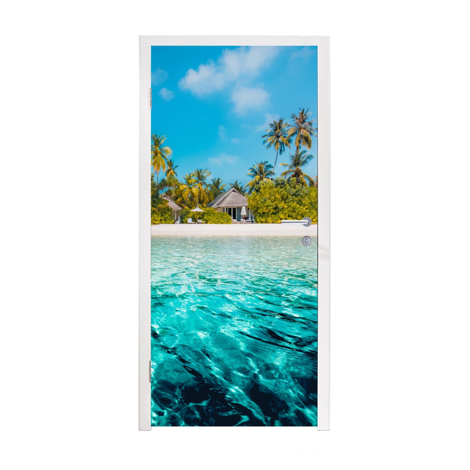 MuchoWow Türtapete Strand - Palmen - Meer, Matt, bedruckt, (1 St), Fototapete für Tür, Türaufkleber, 75x205 cm | Türtapeten