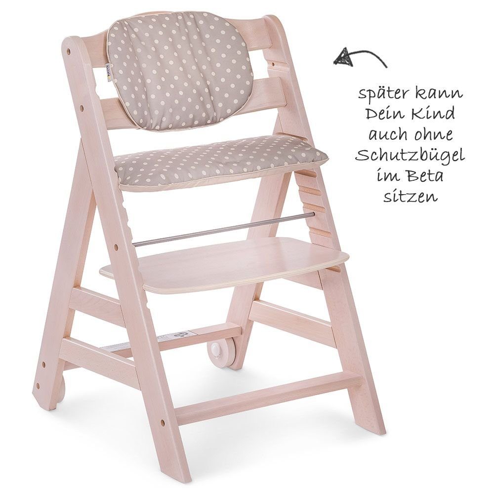 Hauck Hochstuhl Beta für Sitzauflage, Whitewashed St), Holz 5 - Tisch Plus ab Newborn Set Aufsatz Geburt, Babystuhl Neugeborene, (Set