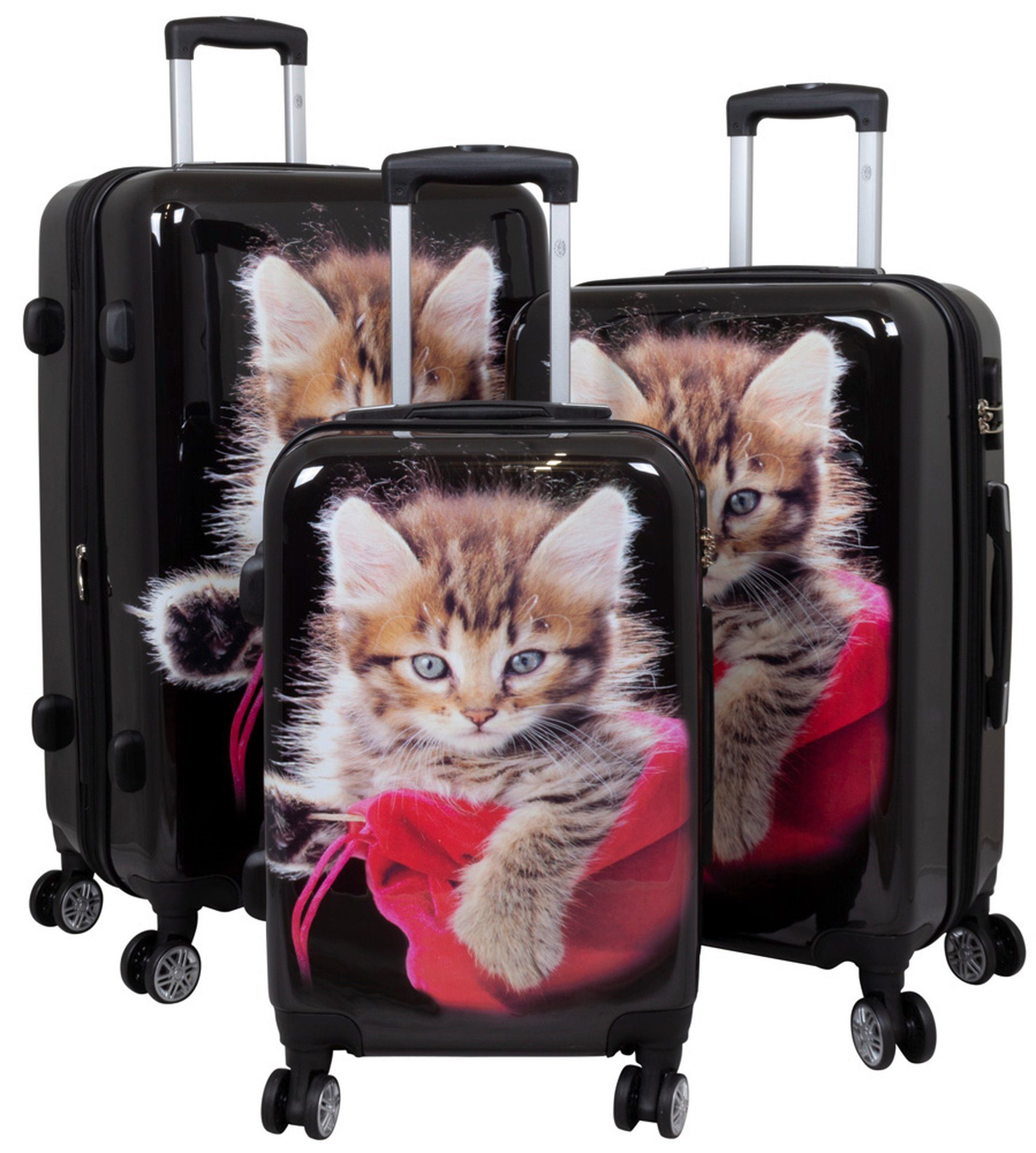 MONOPOL® Trolley Trolley-Koffer-Set - Katze - 3-teilig - 74 + 64 + 54 cm - Hartschale