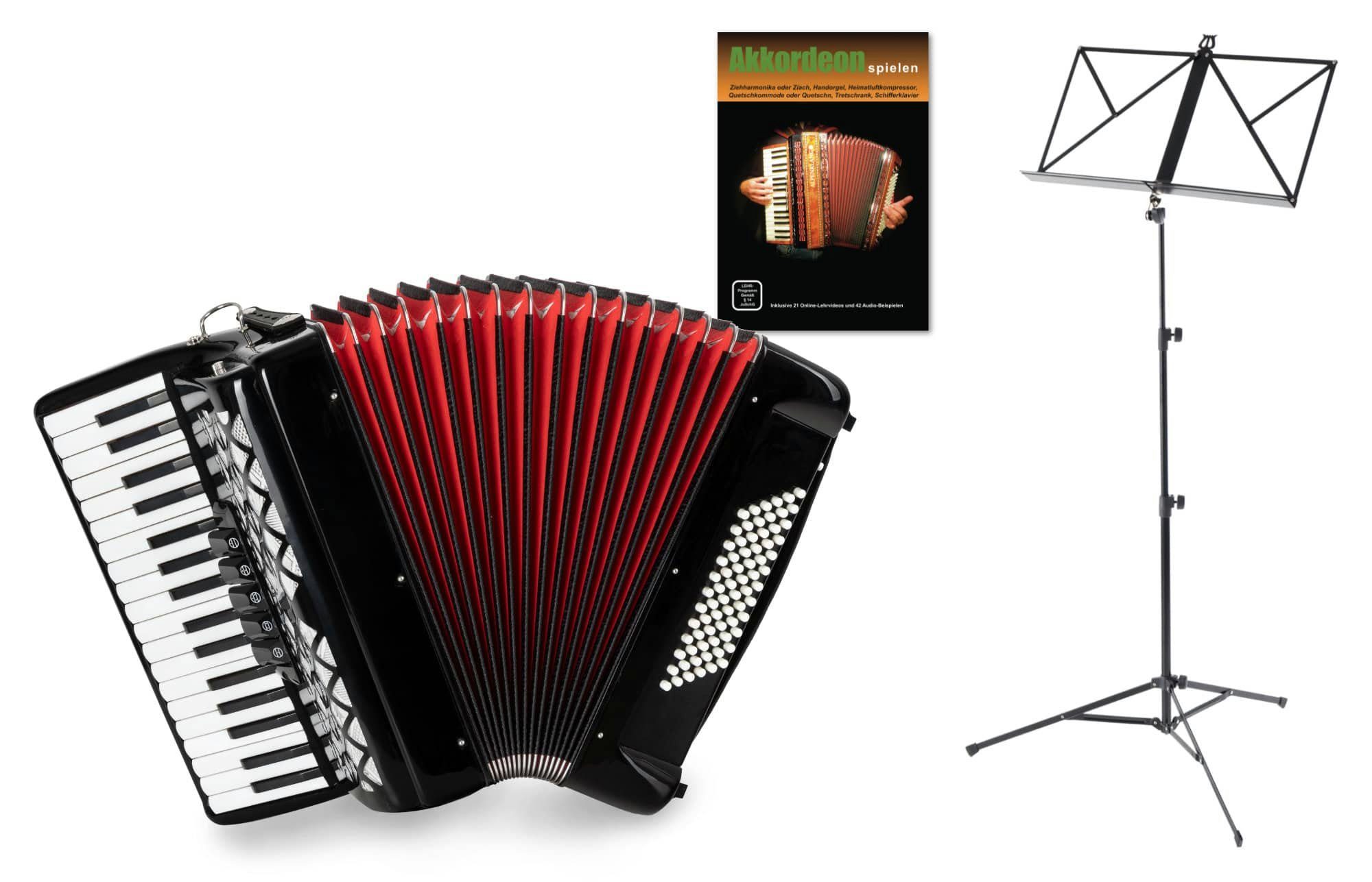 Classic Cantabile Piano-Akkordeon "Secondo V" - 72 Bass Tastenakkordeon - 3-chörig - 34 Diskanttasten, inkl. Tasche, Tragegurte, Notenständer & Schule