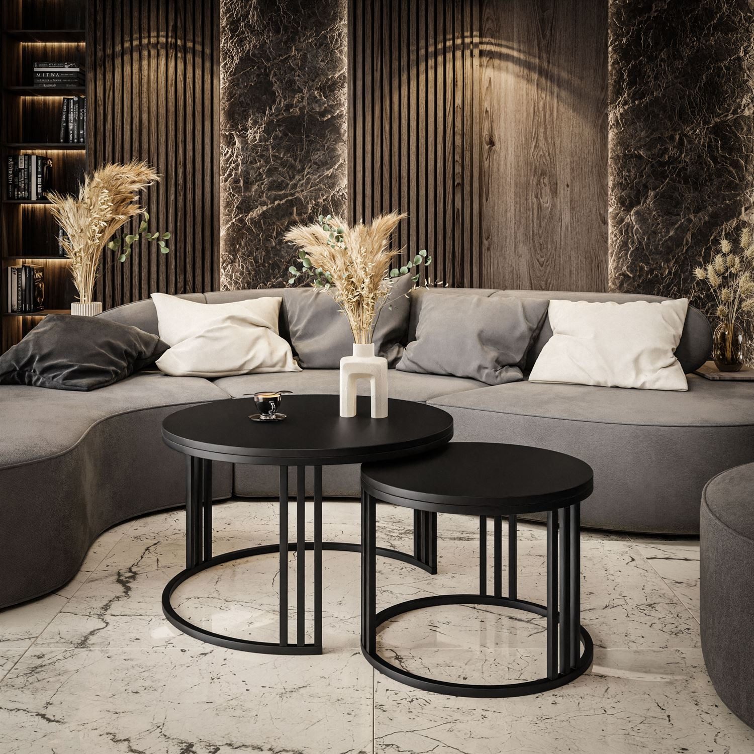 Lookway Couchtisch LORI 2in1 mit Platte in Schwarz Matt (2er Set), Durchmes günstig online kaufen