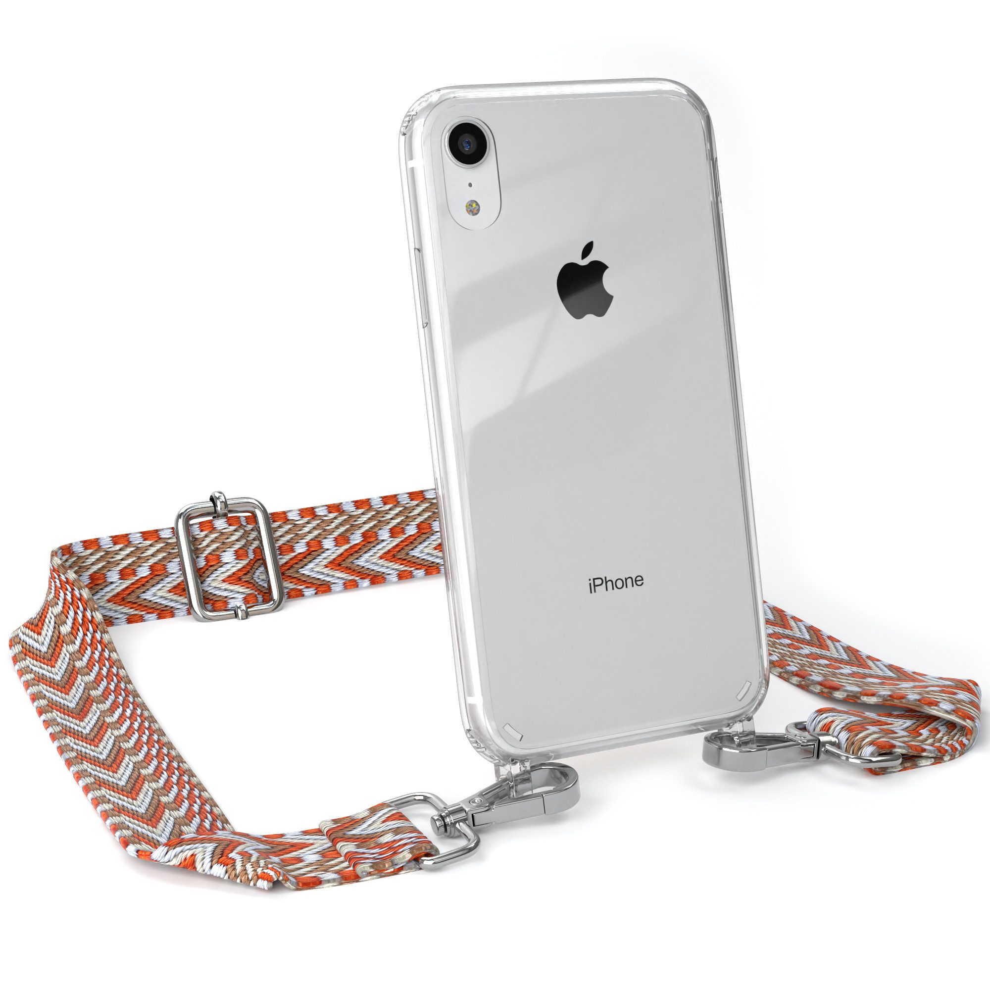 EAZY CASE Handykette Boho Umhängeband für Apple iPhone XR 6,1 Zoll, Backcover Handyhülle zum Umhängen Ersatzkordel Handy Tasche Orange