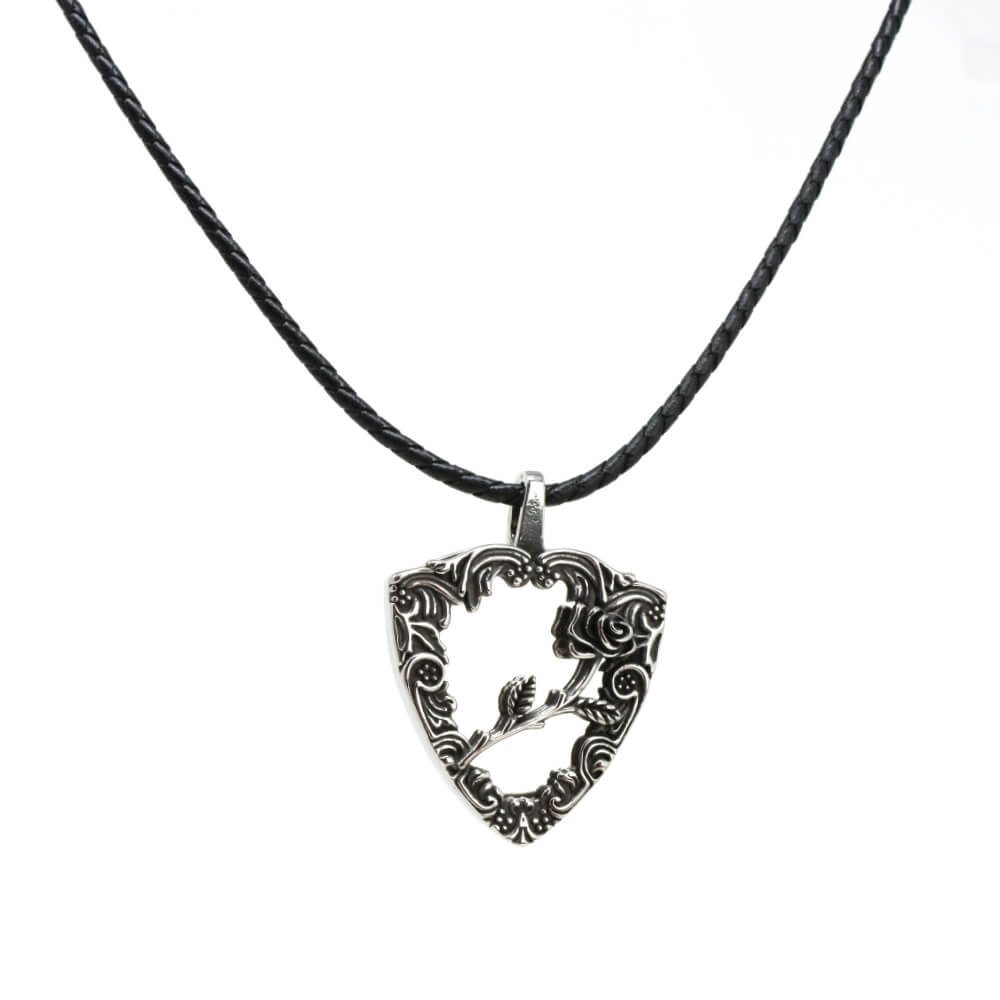 DALMARO Kette mit Anhänger Lederkette Edelstahlkette 316L SPIEGEL ROSE, Herren Halskette Biker / Wikinger Kette - Schmuckbox