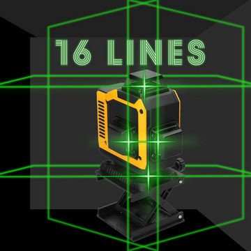 Tidyard Linienlaser 16 Linien Laser Level 3 ° Selbstnivellierende Maschine, (Fernbedienung, Stativständer), Neigungsmodus, Hebeplattform, Fensterclip, Aufbewahrungstasche