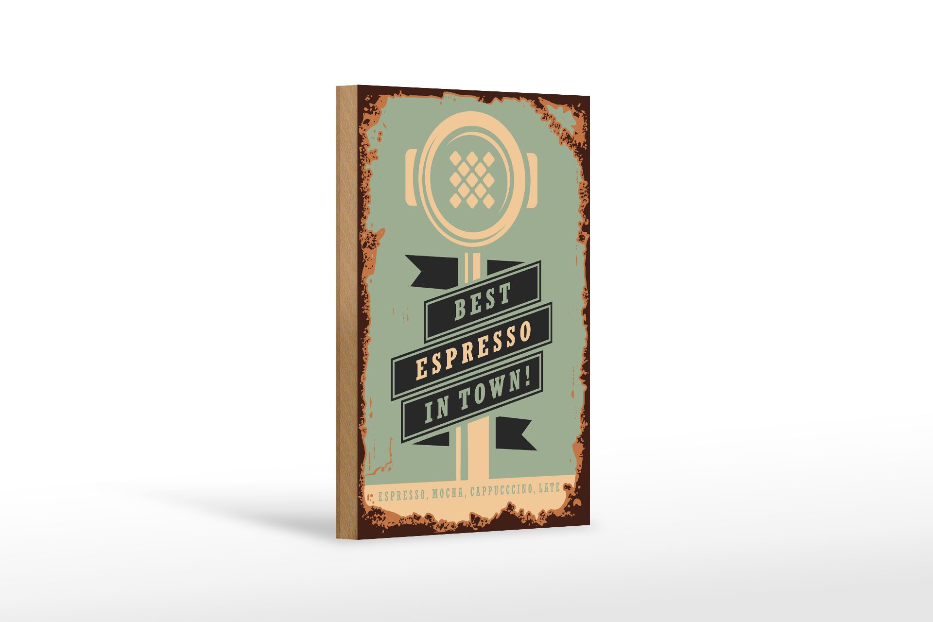 Holzbild Retro 12x18 cm Kaffee best espresso in town!