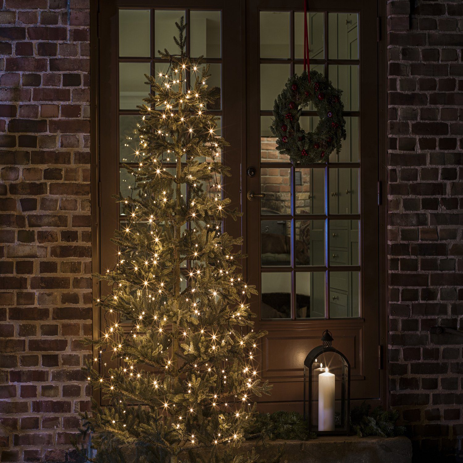 LED mit Dioden, flammig, KONSTSMIDE weiße warm Christbaumschmuck, à LED Weihnachtsdeko LED-Baummantel aussen, 45 jeweils Lichterkette 45 gefrosteten 270- 6 gefrostete Stränge 6 Stränge