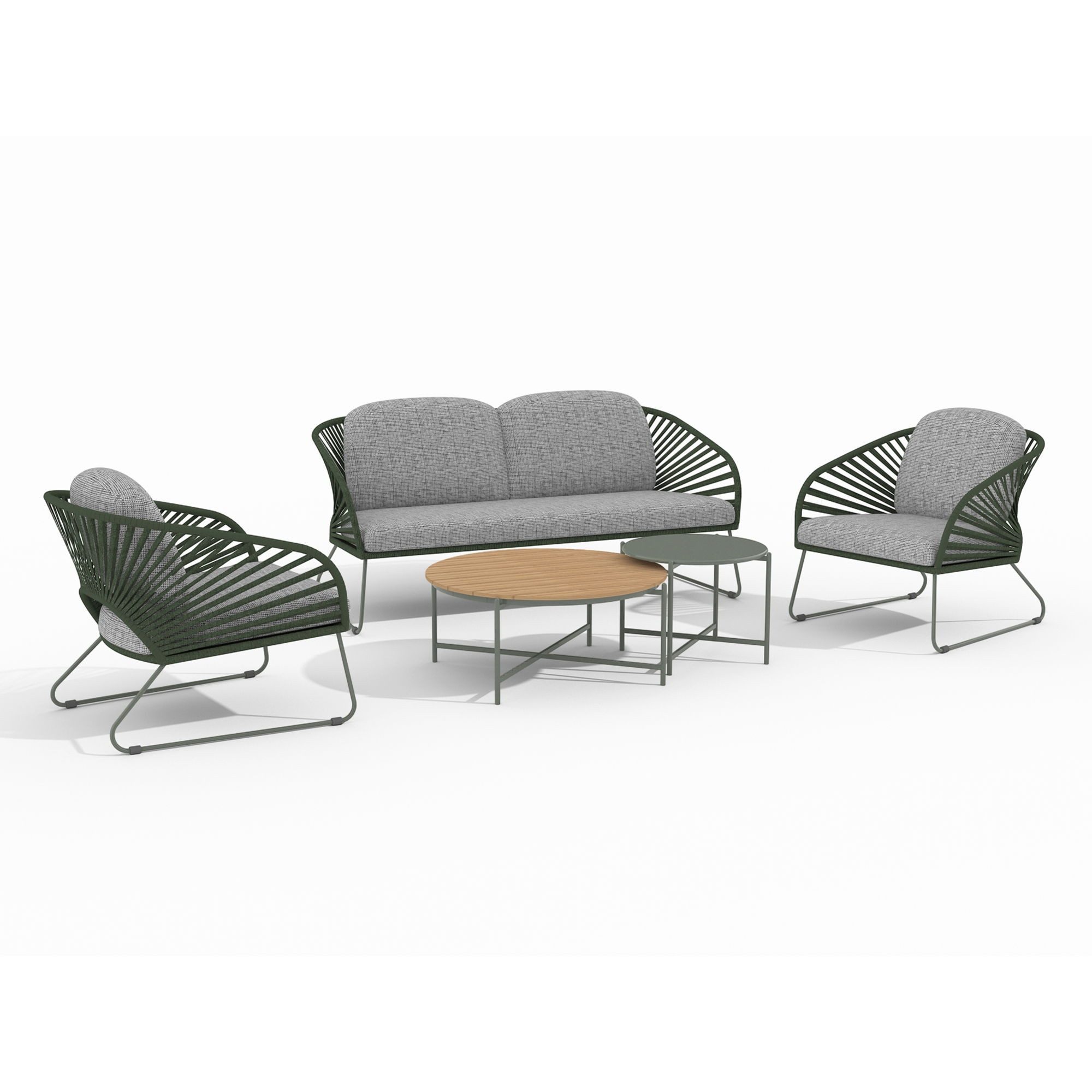 Gartentrends Gartenlounge-Set Novella, (5-teilig), (5-teilig) grün / grau, 2-Sitzer, 2x Sessel, 2 Couchtische