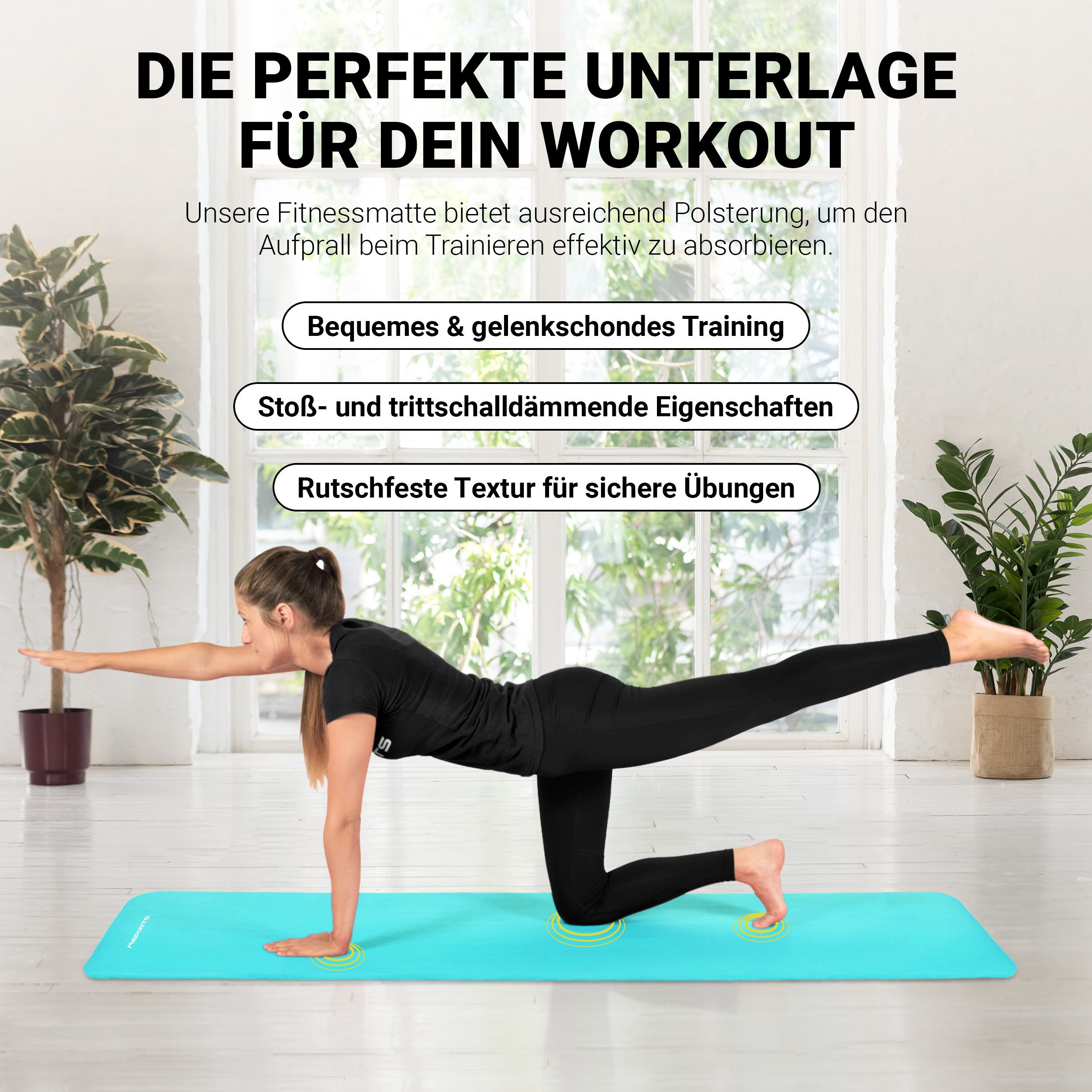MSports® Gymnastikmatte Yogamatte inkl. Tragegurt + Poster + Workout App