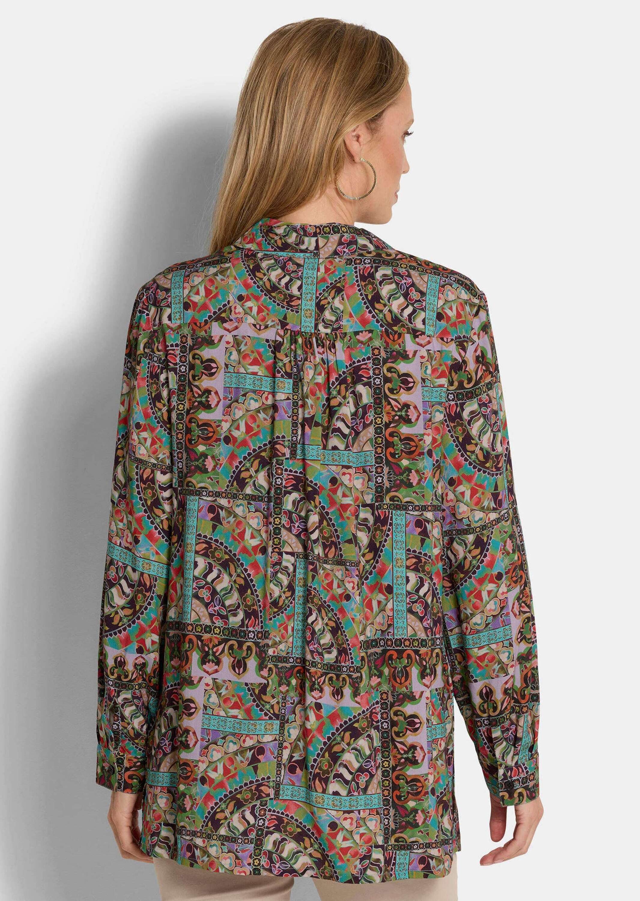 GOLDNER Hemdbluse Kurzgröße: Blusenshirt mit stilvollem Muster-Mix Viskosebluse mit Hemdkragen, Knopfleiste und Langarm