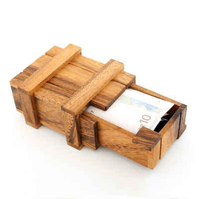 Goods+Gadgets Spiel, XXL Geheimversteck »Magische Geldgeschenkbox aus Holz«, Geschenkbox Holzspiel IQ Knobelspiel Denkspiel Geduldspiel
