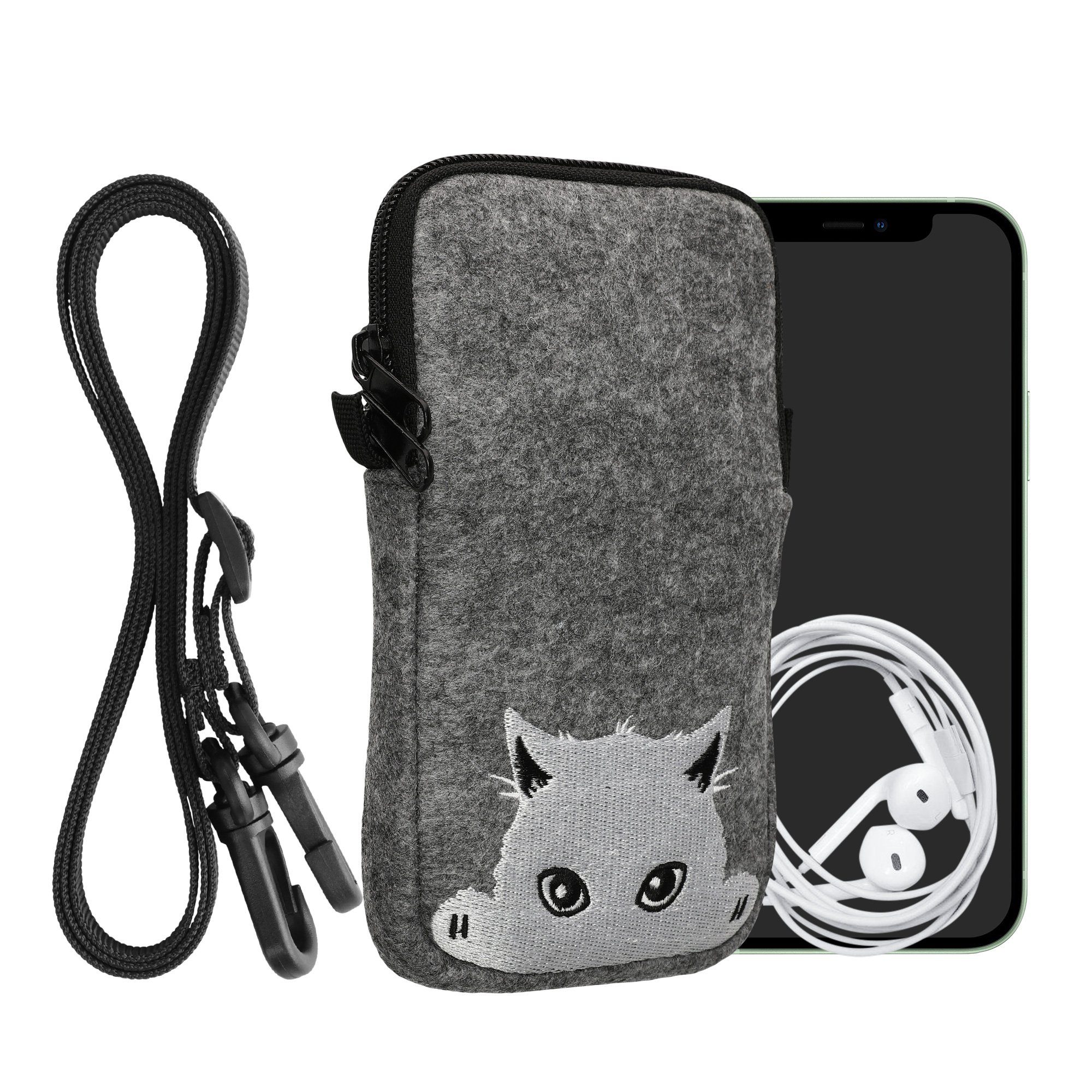 kwmobile Sleeve Handytasche für Smartphones L - 6,5", Filz Handy Hülle - Tasche mit Kette 16,5 x 8,9 cm Innenmaße