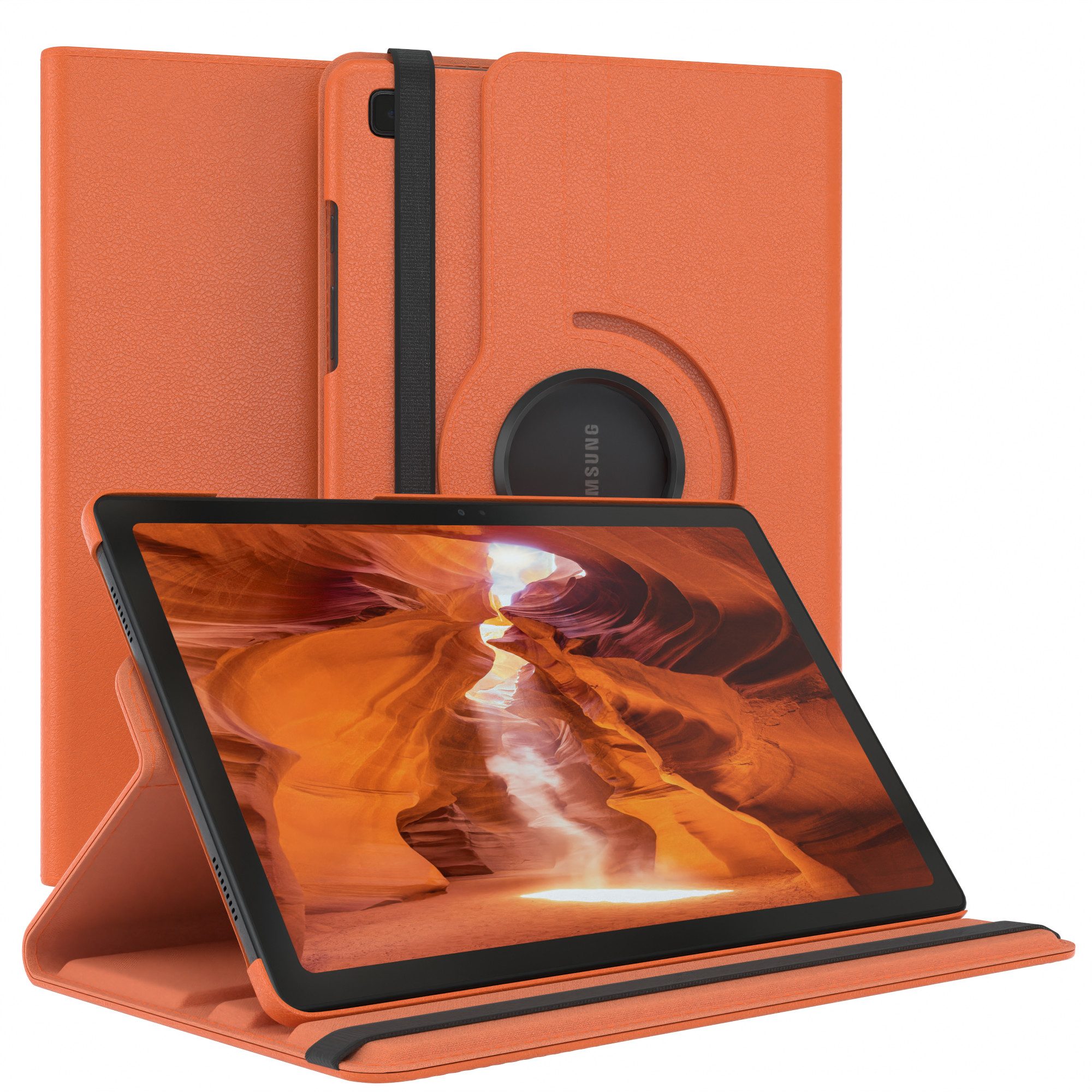EAZY CASE Tablet-Hülle Rotation Case für Samsung Galaxy Tab A7 10,4 Zoll, Tabletschutz robust magnetisch verstellbar Klappetui mit Deckel Orange
