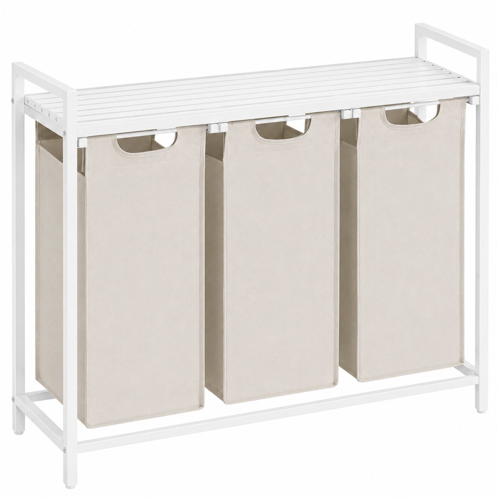 BEGRYF Wäschekorb Weiß Beige 92,5 x 33 x 71 3x38l, 3 F ächer, mit Ablage
