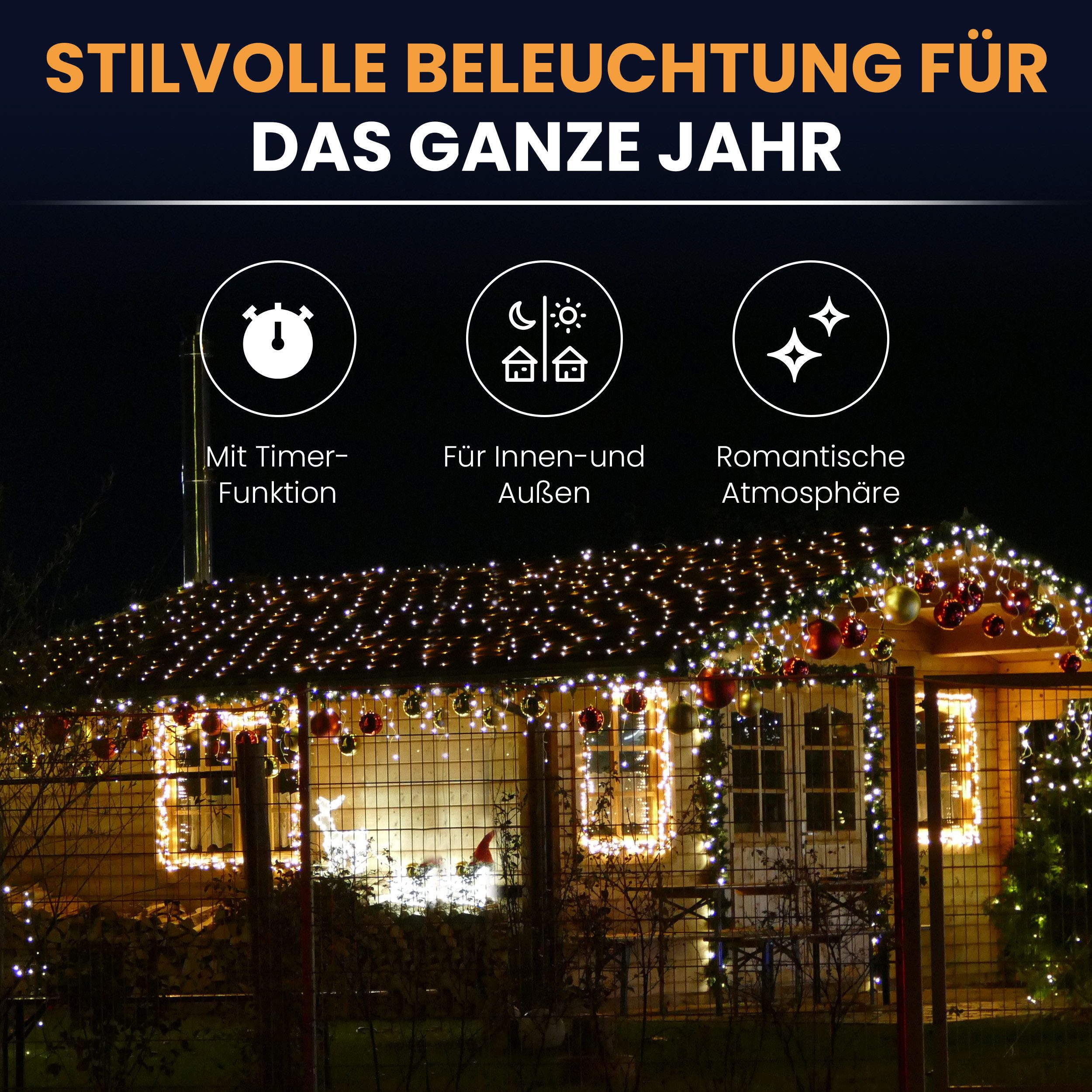 Gartenpirat Lichternetz mit warmweißen LEDs und Timer Batteriebetrieben