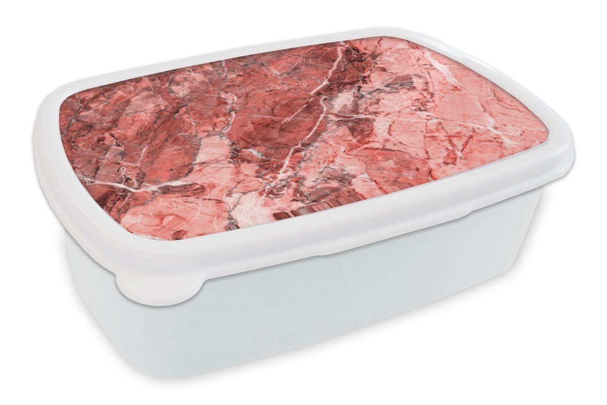 MuchoWow Lunchbox Kristalle - Granit - Rot - Rosa, Kunststoff, (2-tlg), Brotbox für Kinder und Erwachsene, Brotdose, für Jungs und Mädchen weiß