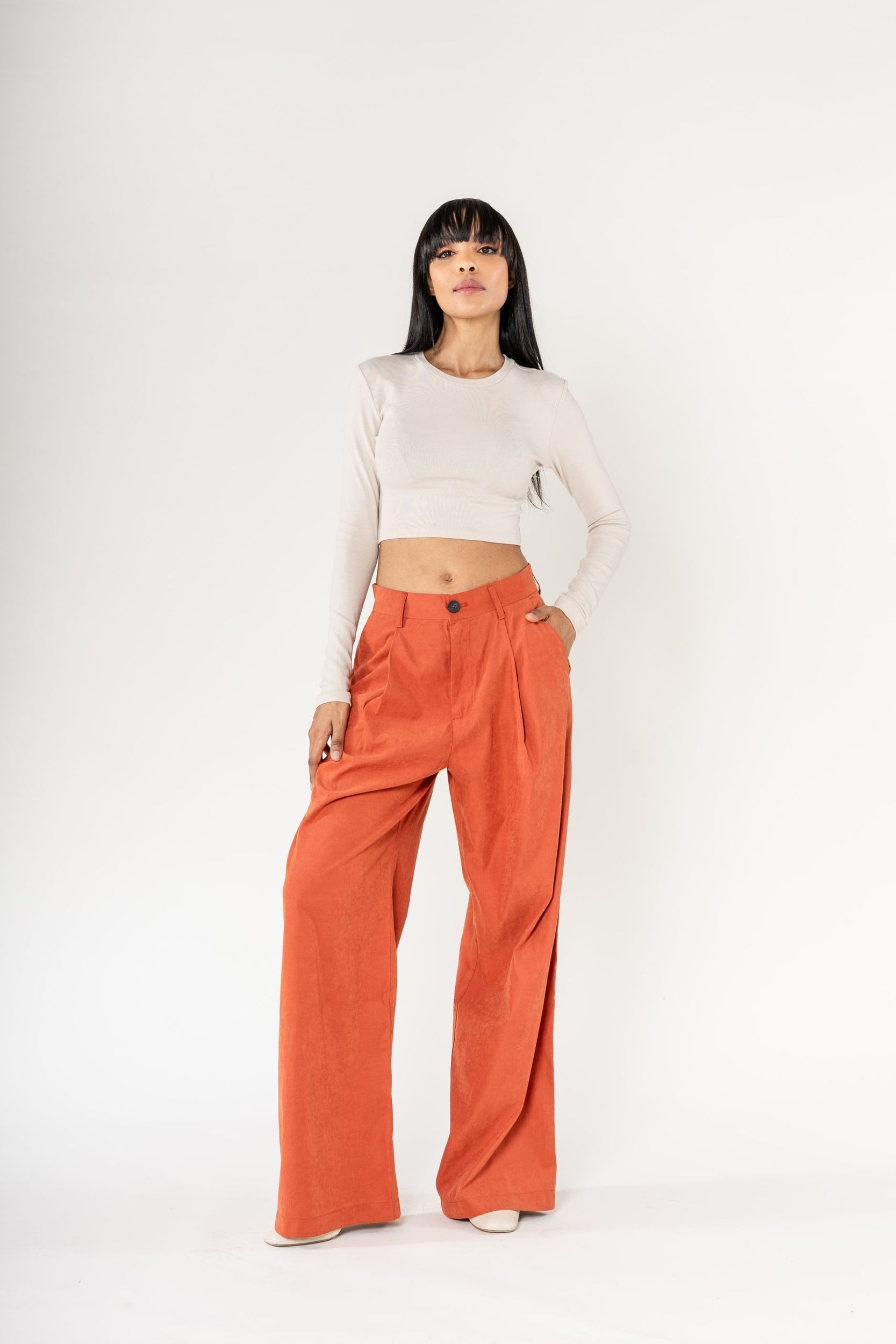Nina Carter Stoffhose Weites Design Samt mit Elegant Lockerem Beinschnitt Pantalon large habillé