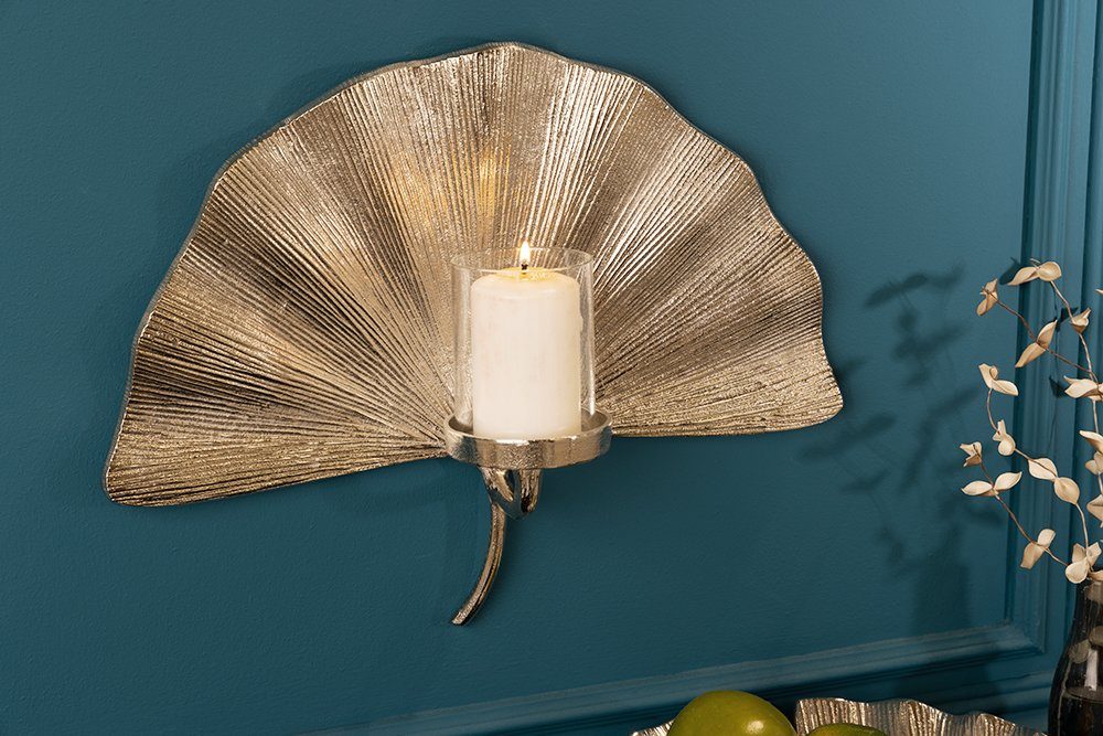 Teelicht · Metall silber riess-ambiente · (Einzelartikel, · Dekoration Boho Wandkerzenhalter · · St), handmade GINKGO Wohnzimmer 44cm 1