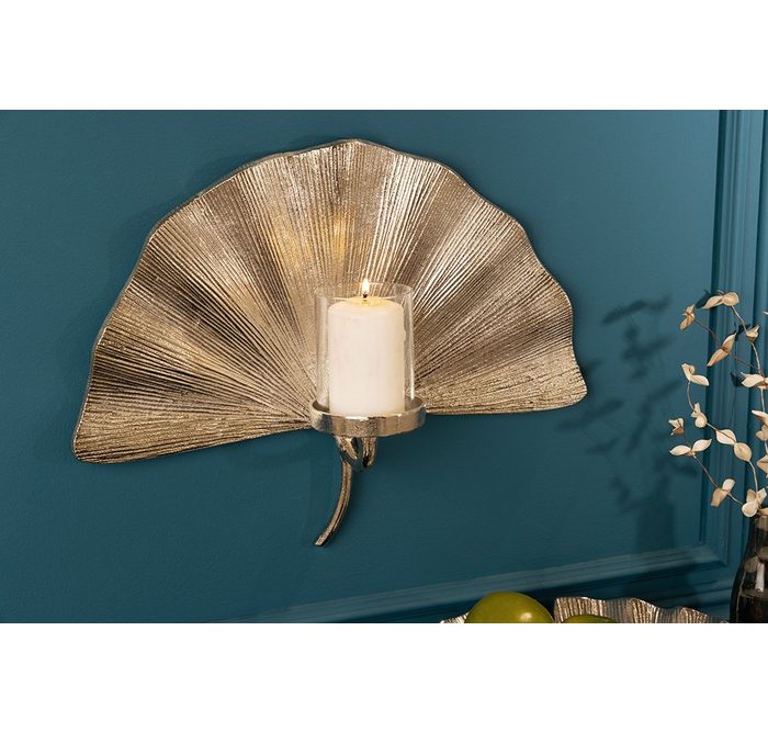 riess-ambiente Wandkerzenhalter GINKGO 44cm silber (1 St) Wohnzimmer · Metall · Teelicht · Dekoration · handmade · Boho