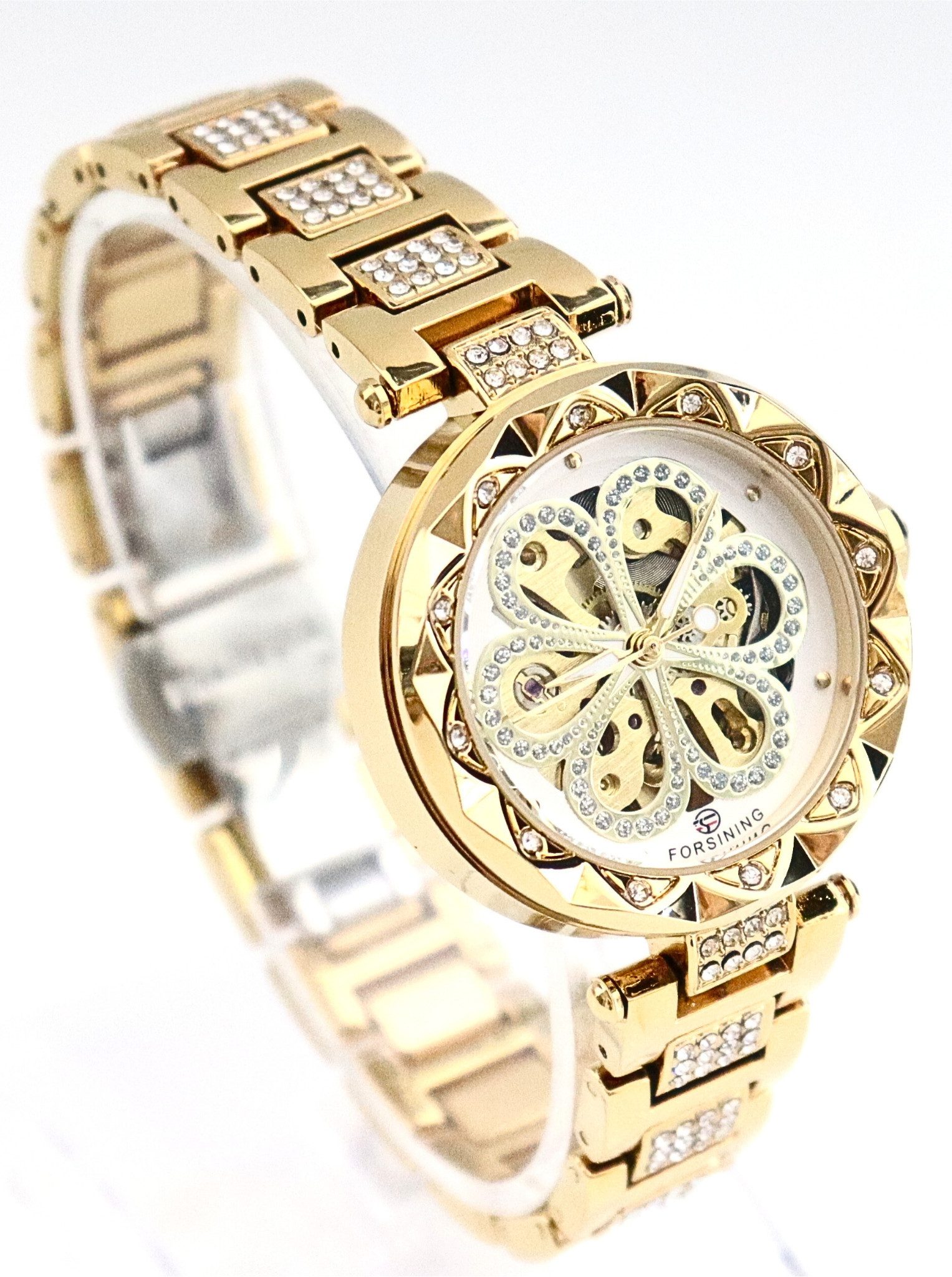 Rötting Design Automatikuhr Damenuhr Marke Forsining Rhinestone Besatz gold günstig online kaufen