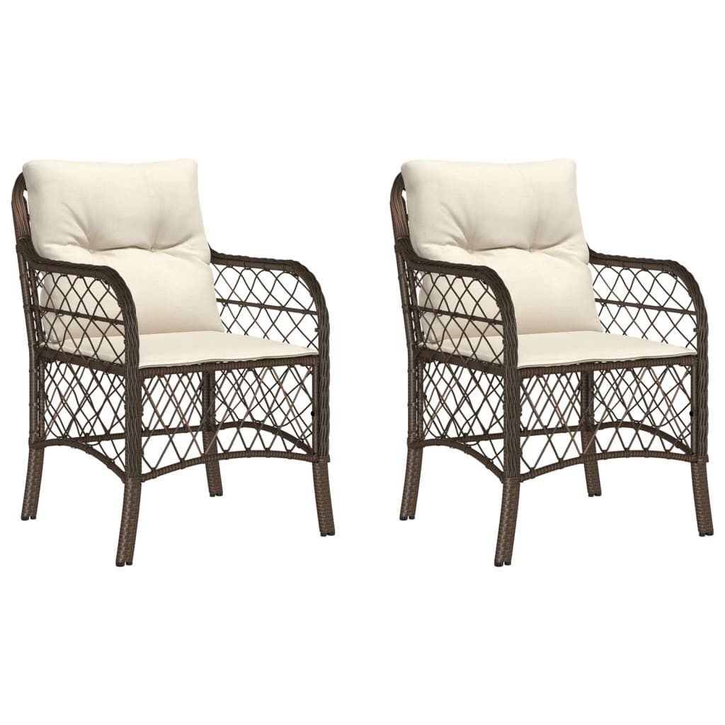 vidaXL Gartenstuhl Gartenstühle mit Kissen 2 Stk. Braun Poly Rattan (2 St)