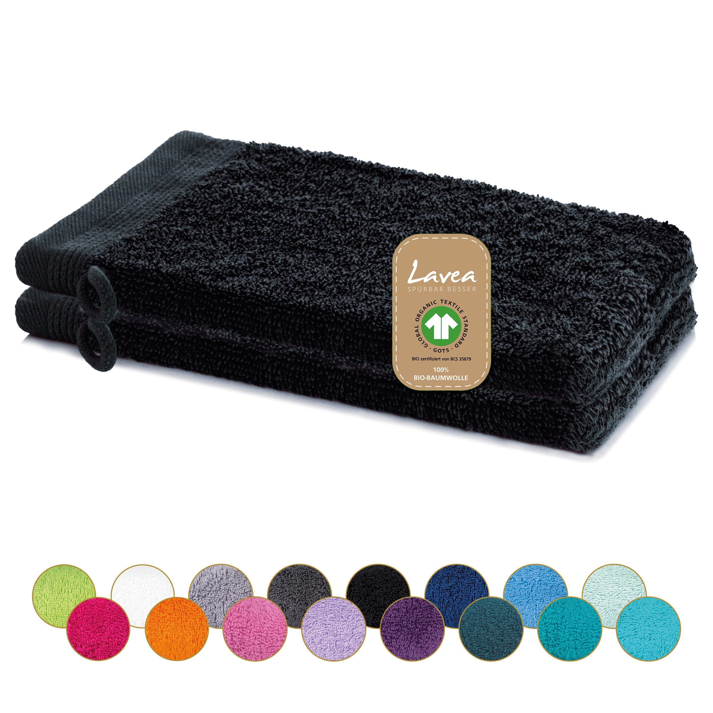 Lavea Waschhandschuh Bali Waschlappen 16x22 cm, Waschhandschuhe, kleine Handtücher, Weiches Bio-Baumwollfrottee (Set, 2-St), Gesichtshandtücher, GOTS-zertifiziert, extra saugstark mit 500g/m²