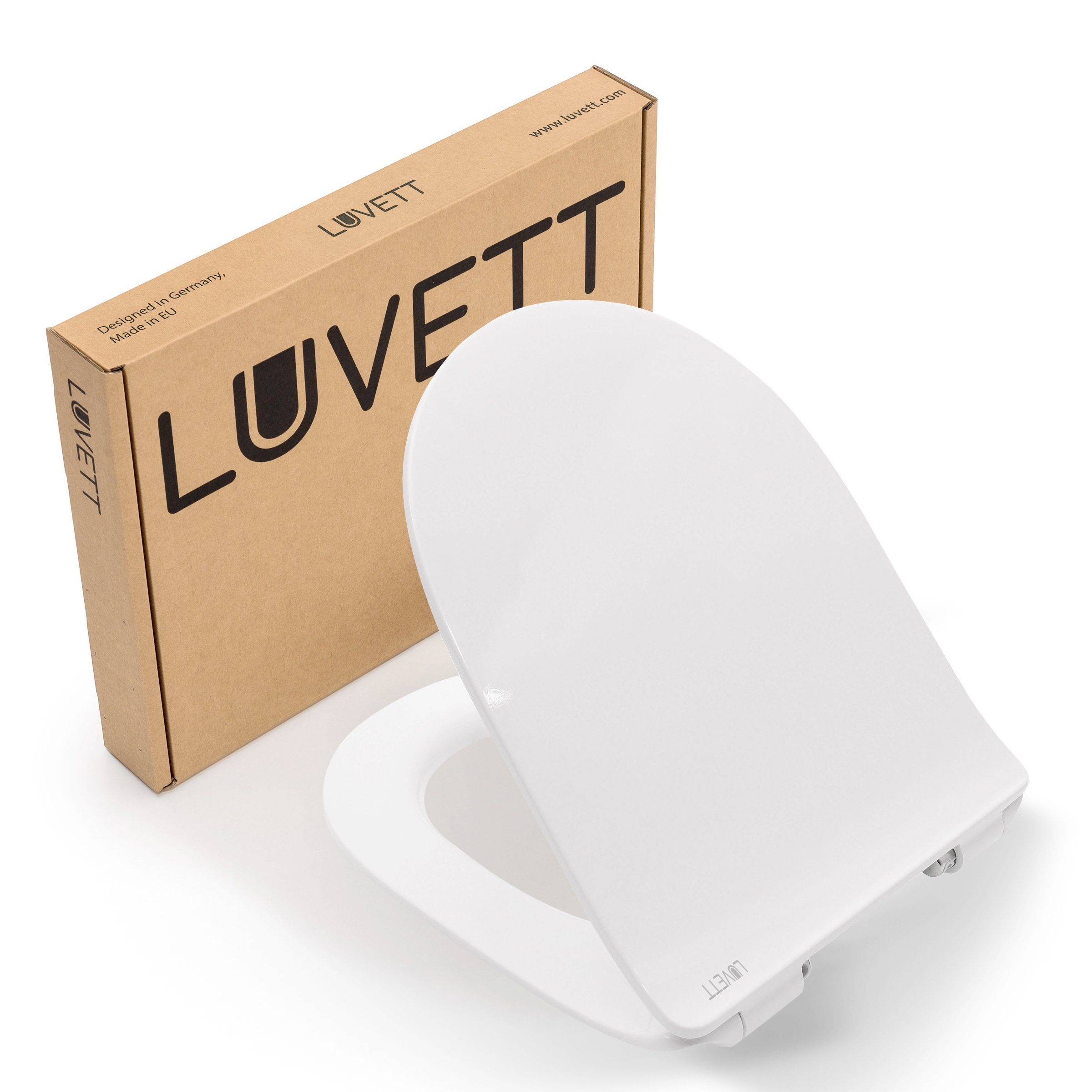 LUVETT WC-Sitz D800 D-Form Slim Absenkautomatik, Duroplast Antibakteriell, Softclose (1-St., mit Original SoftClose® Absenkautomatik, Duroplast, Abnehmbar), Inklusive 3 Befestigungsmöglichkeiten