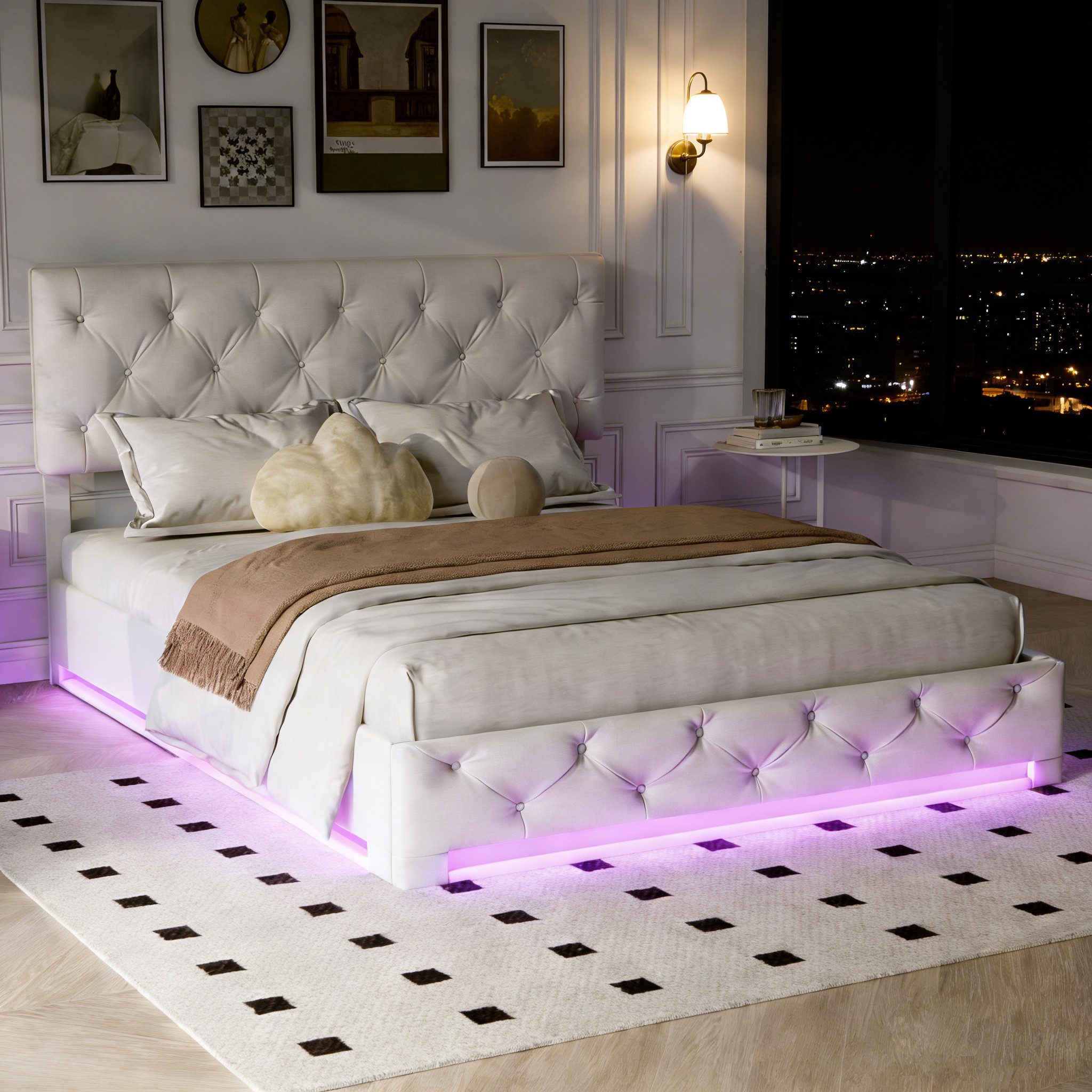 Gdood Polsterbett Stauraumbett Doppelbett LED (Hydraulisch hebbarer Staurau günstig online kaufen