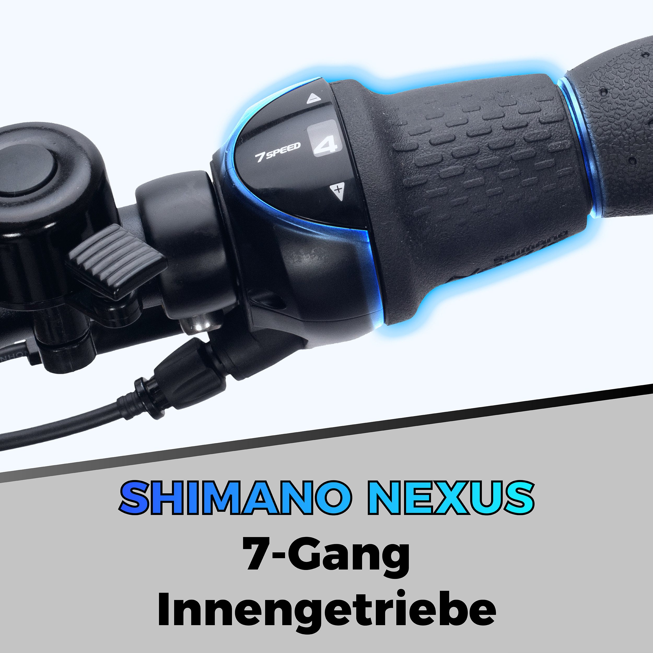 SAXXX E-Bike Cityrad 28 Zoll, max.90km, Federsattelstütze, Federgabel mit Lockout, V-Bremse, 7 Gang Shimano NEXUS Schaltwerk, Nabenschaltung, Frontmotor, 418 Wh, 5 Stufen, max. 130 kg, Pedelec, Elektrofahrrad für Damen und Herren