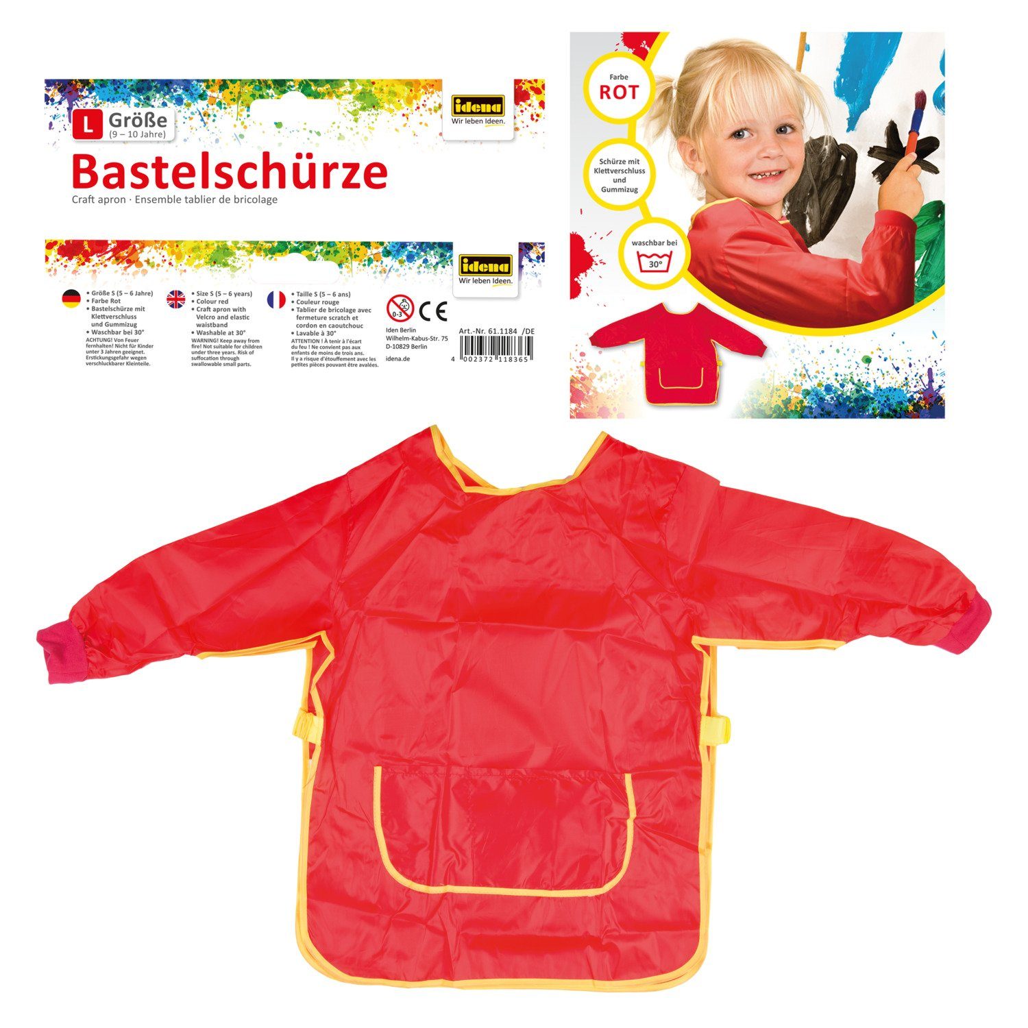 Malschürze Idena 611188 - Bastelschürze für Kinder von 9 bis 10 Jahren mit langen