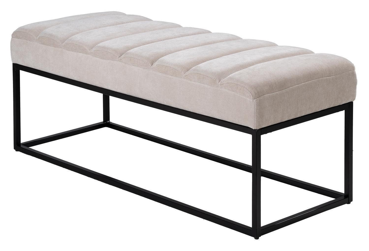 Home4You Sitzbank, Beige, Schwarz, Webstoffbezug, Metallgestell, B 120 x H 48 x T 44 cm, Gesteppt
