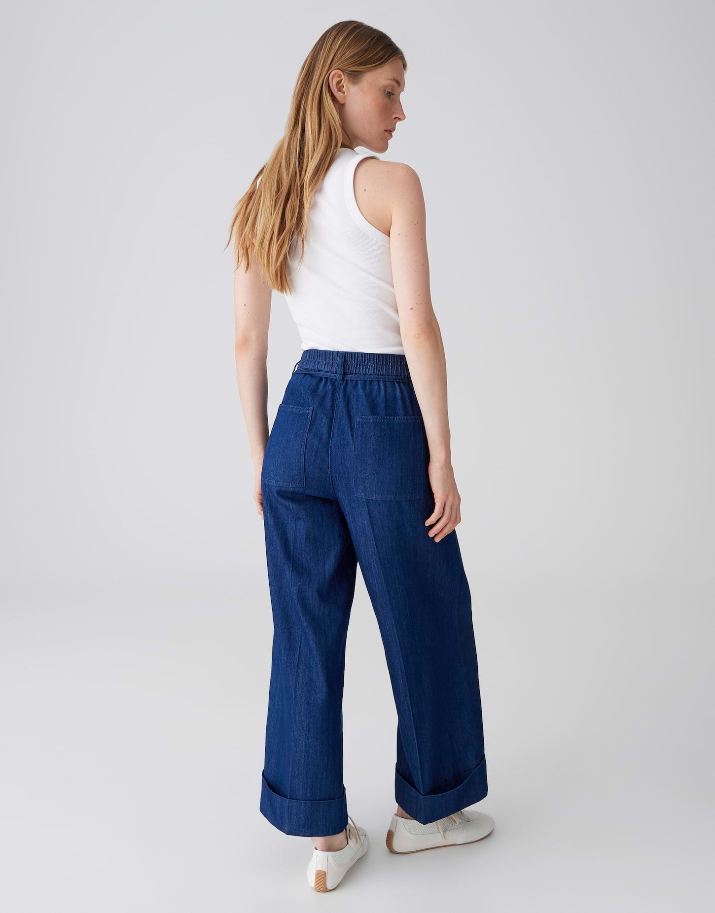 OPUS Stoffhose Relaxed City Pants im Denim Look Weicher Griff, aufgesetzte Cargotaschen, Kordel zum Binden