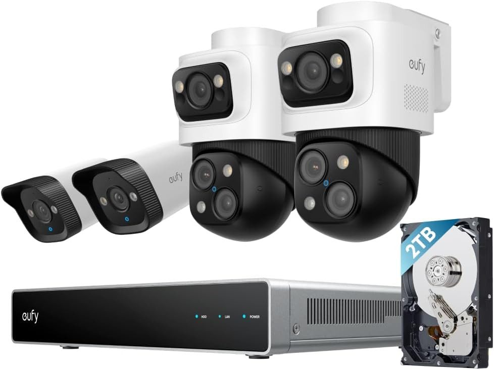 Anker eufy IP-Überwachungskamera eufy PoE NVR Security System S4 Max, 3-Linsen Bullet-PTZ-Kameras (4-tlg., 4*PoE NVR Security System S4 Max, KI Auto-Framing&Tracking, Farbnachtsicht, Stroboskop)