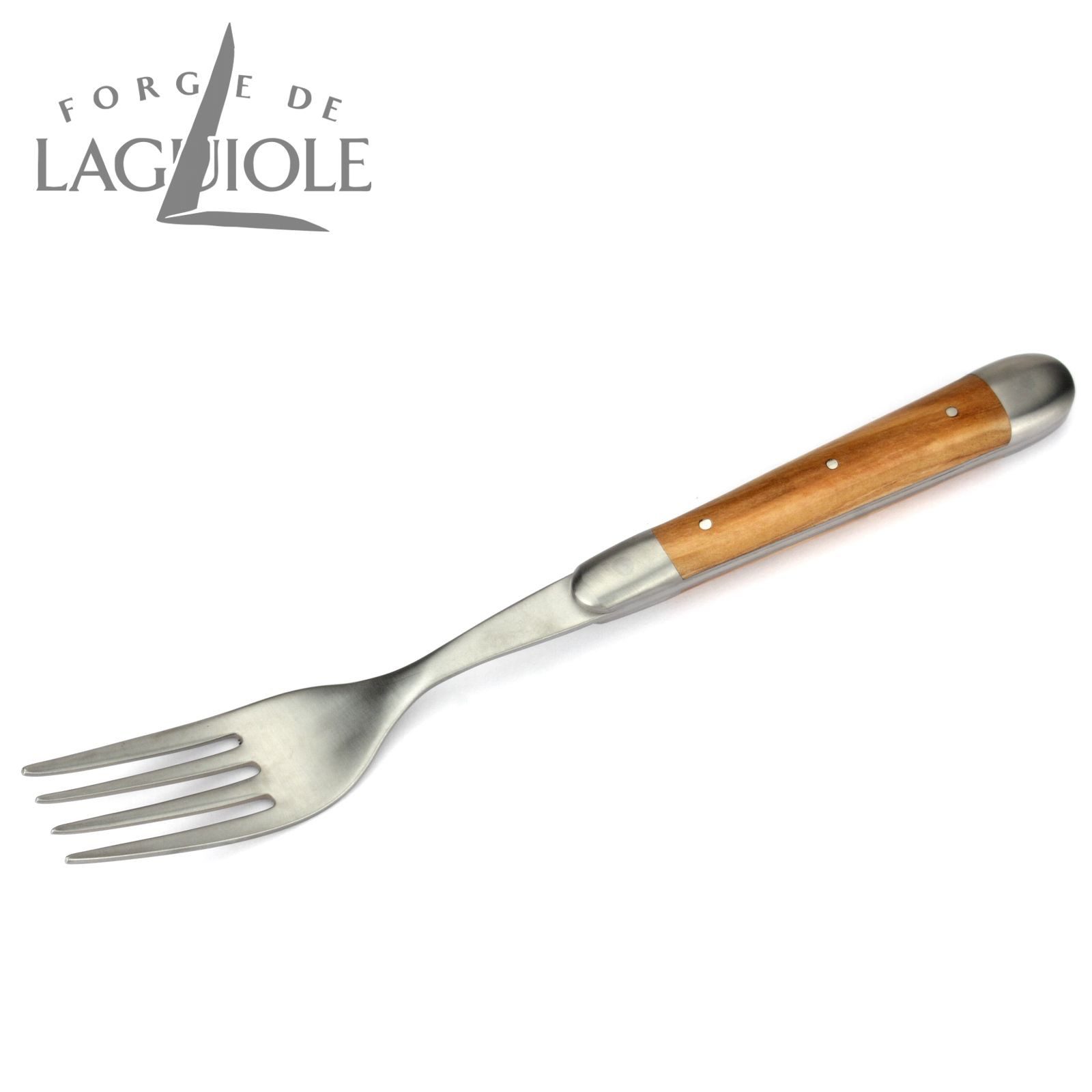 Forge de Laguiole Steakbesteck FE2 2M IN OL SAT, 2 Gabeln - Griff Olivenholz - Gabelteil Stahl satiniert