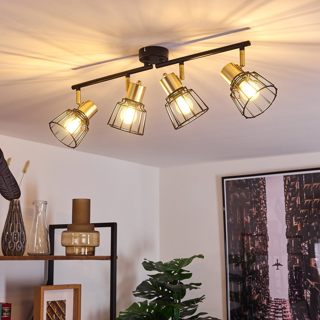 in ohne Leuchtenköpfe Zimmerlampe 4xE14, beliebig Schwarz/Gold, sind Retro hofstein aus »Mure« Deckenlampe, dreh-/schwenkbar Leuchtmittel, Deckenleuchte Metall