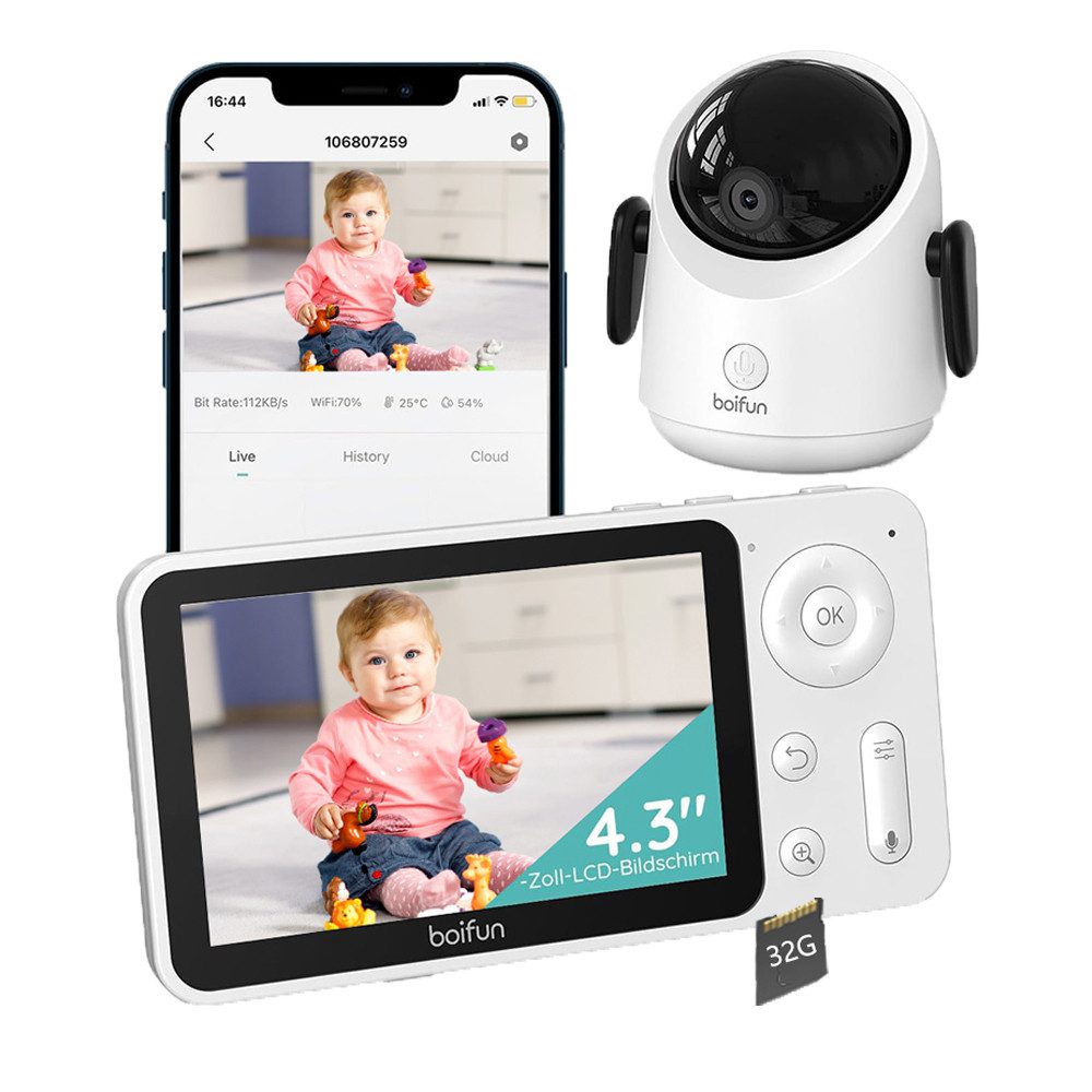 Babyphone WLAN Babyphone mit Kamera 4,3 Zoll Video Babyfon mit App mit TF Karte