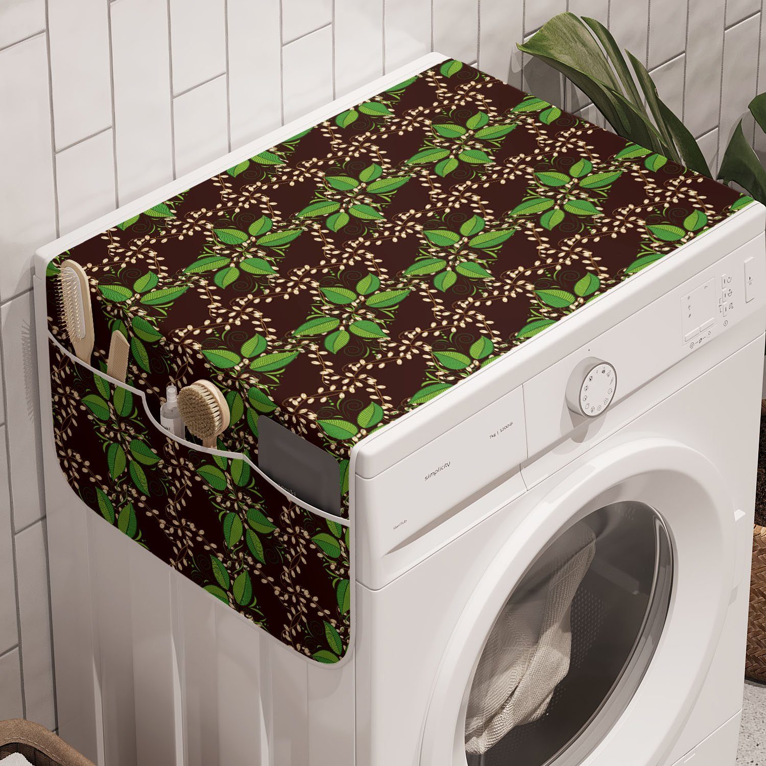 Abakuhaus Badorganizer Anti-Rutsch-Stoffabdeckung für Waschmaschine und Trockner, Botanisch Blätter und Blumenmotive