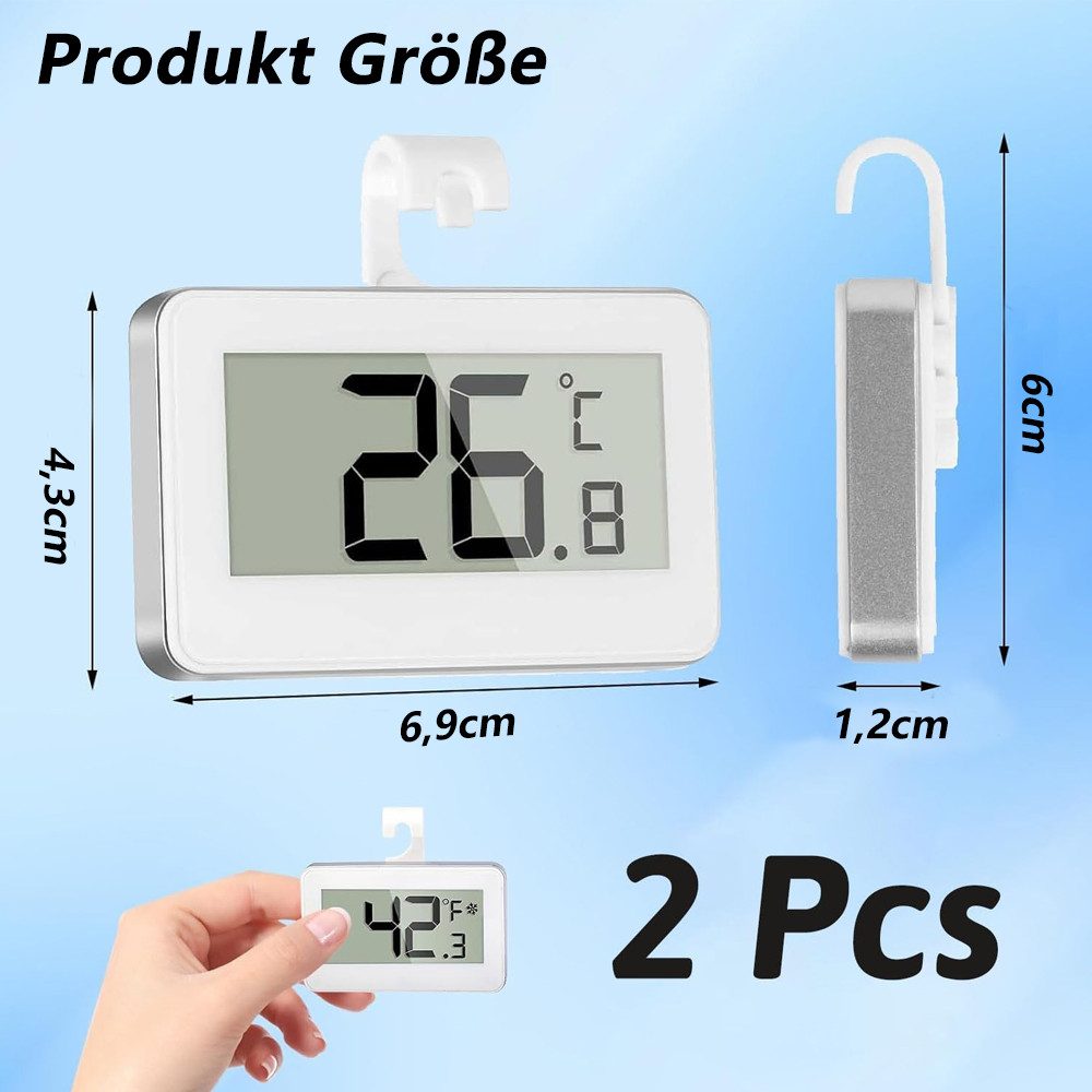 TUWENA Kühlschrankthermometer Digitale Kühlschrankthermometer, 2 Stk Mini Gefrierschrank Thermometer, 2-tlg., Refrigerator Thermometer, LCD-Anzeige,für Küche/Restaurants/Bars/Cafés
