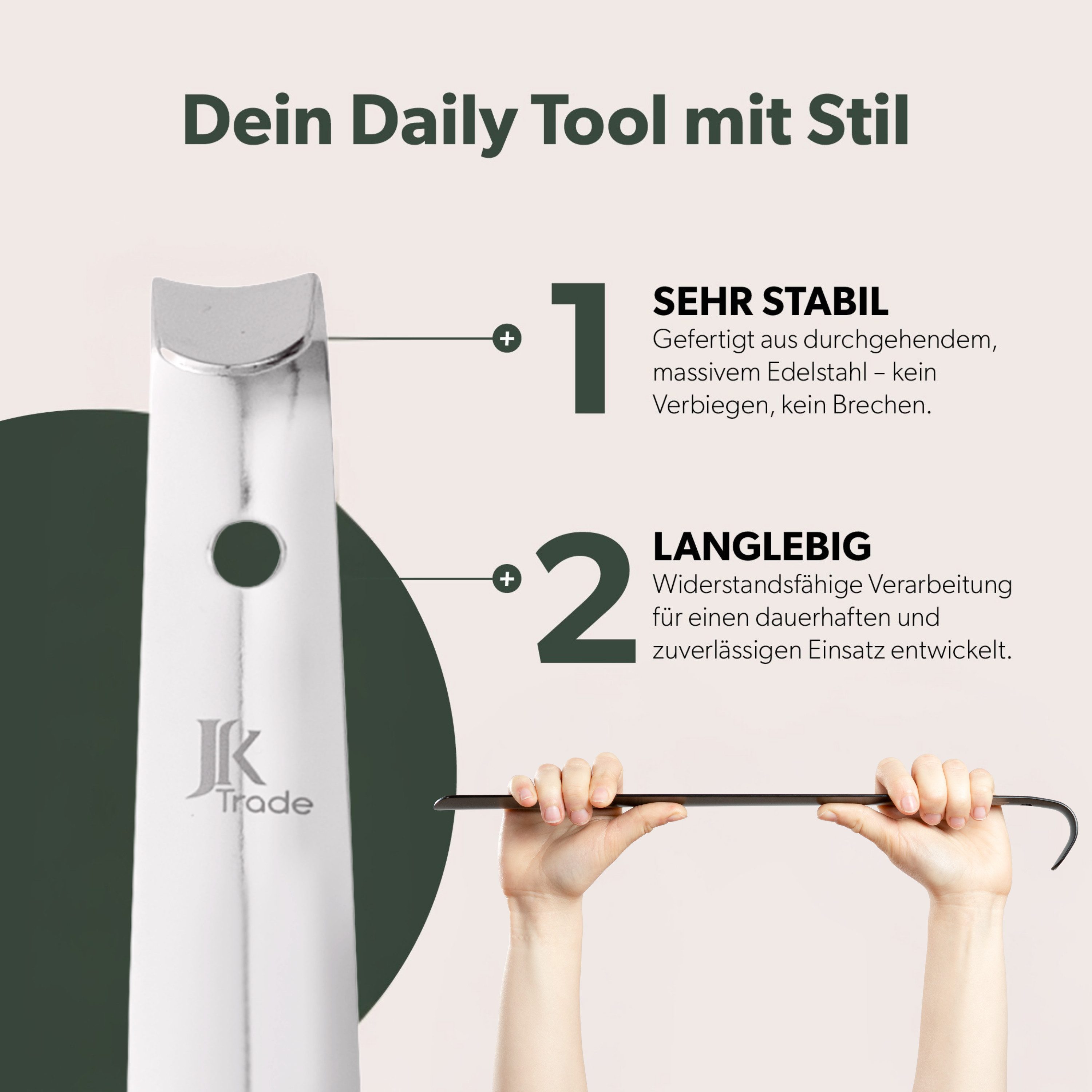 JK Trade Schuhlöffel 62cm Edelstahl poliert (1-tlg., extra lang & stabil), Metall Schuhanzieher lang zum Stehen, Aufhängbar, 2mm Extra Stabil