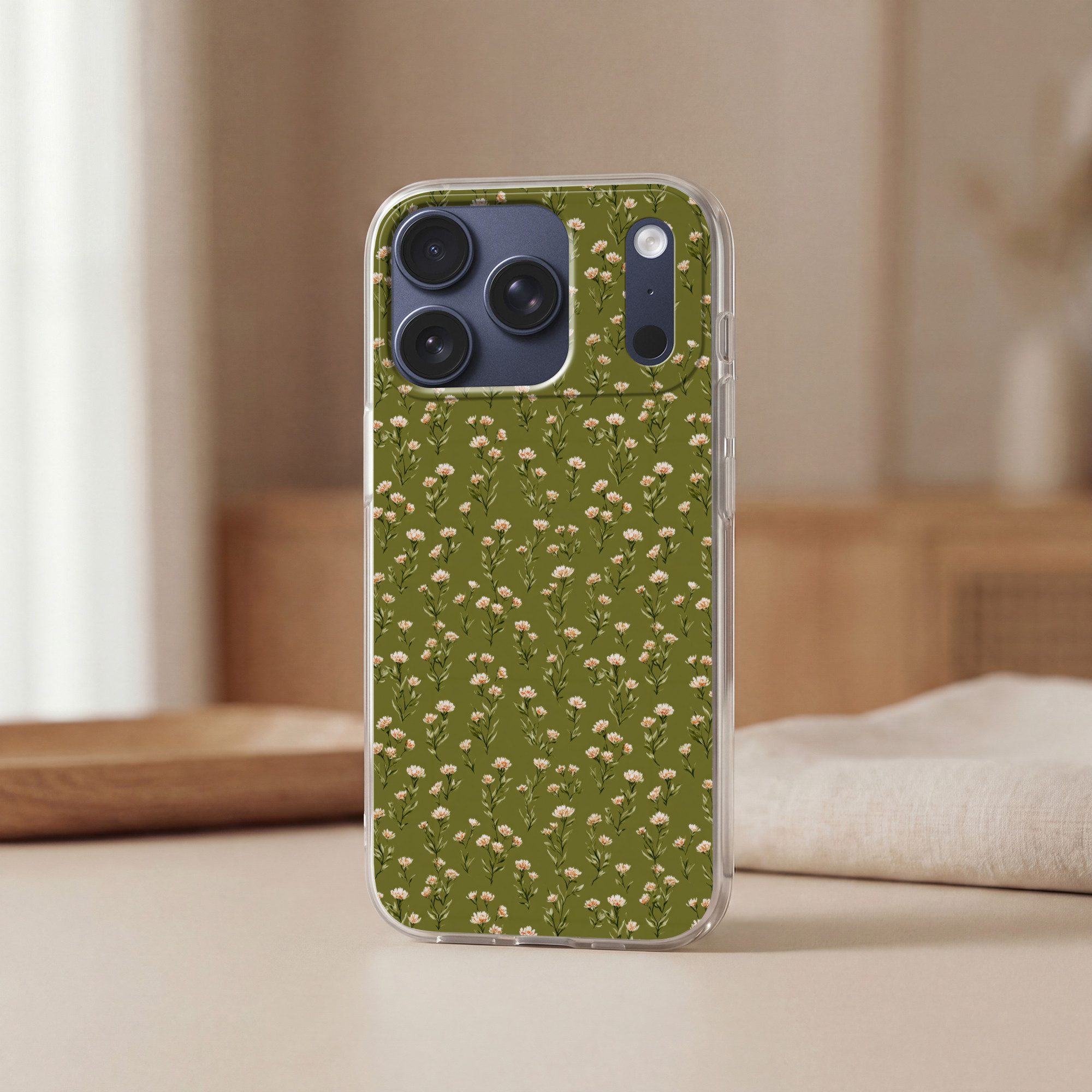 MuchoWow Handyhülle für Apple iPhone 17 Pro Rustikal - Blumen - Grün, Smartphone-Bumper, Print, Handy Schutzhülle Dünn