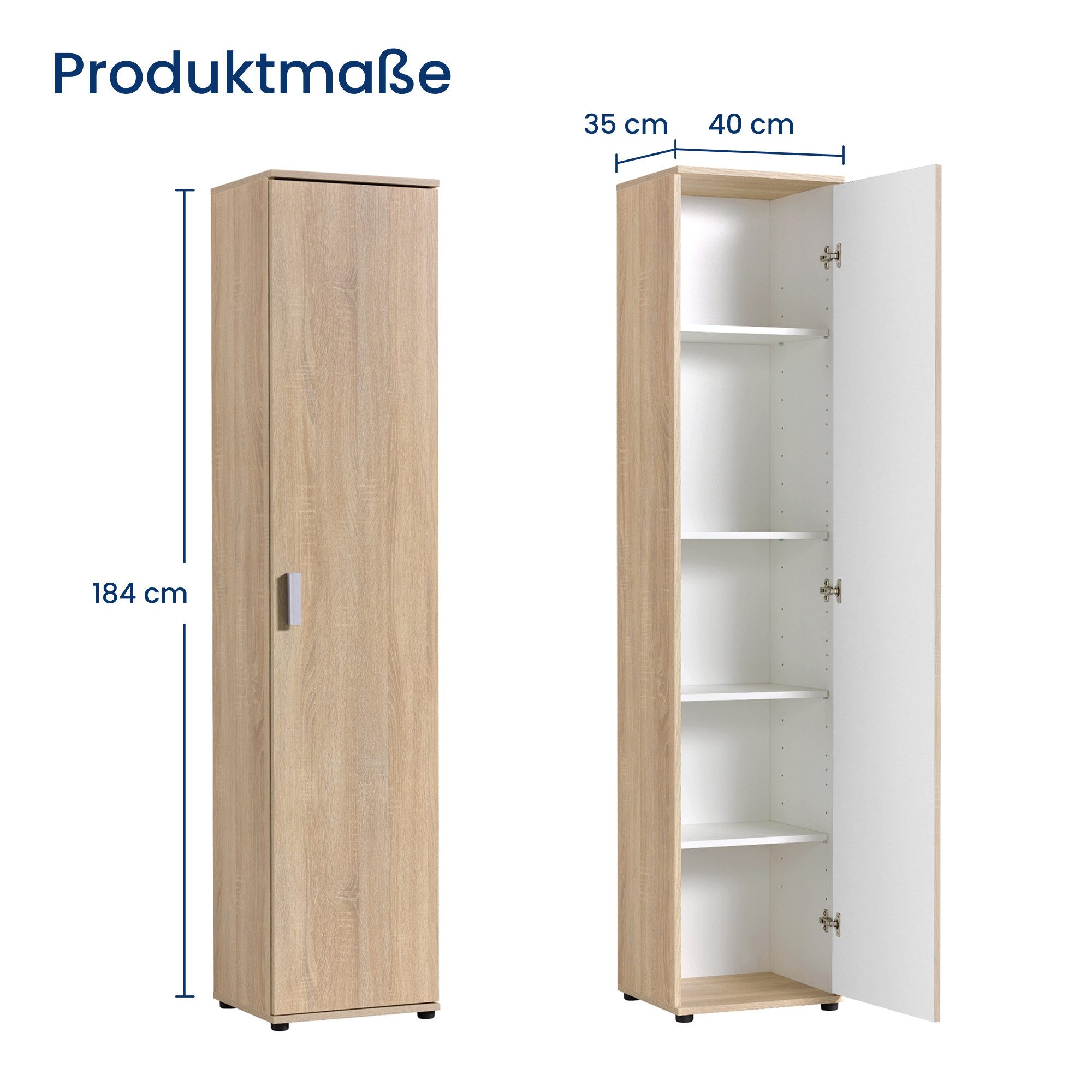 Home Collective Mehrzweckschrank Schmaler 40 cm breit mit 1 Tür & 4 Einlege günstig online kaufen