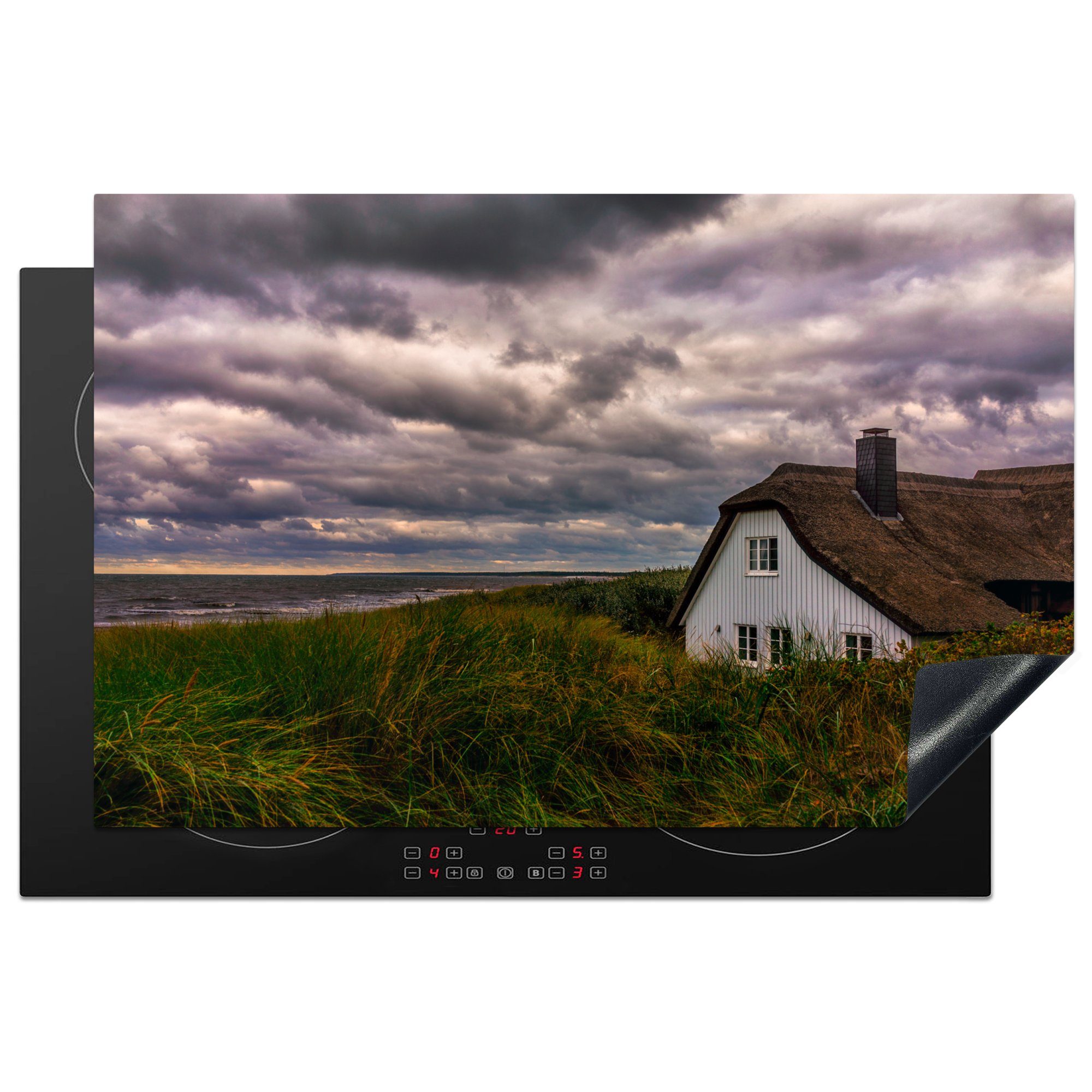 MuchoWow Herdblende-/Abdeckplatte Ostsee - Dünen - Haus, Vinyl, (1 tlg), 81x52 cm, Induktionskochfeld Schutz für die küche, Ceranfeldabdeckung