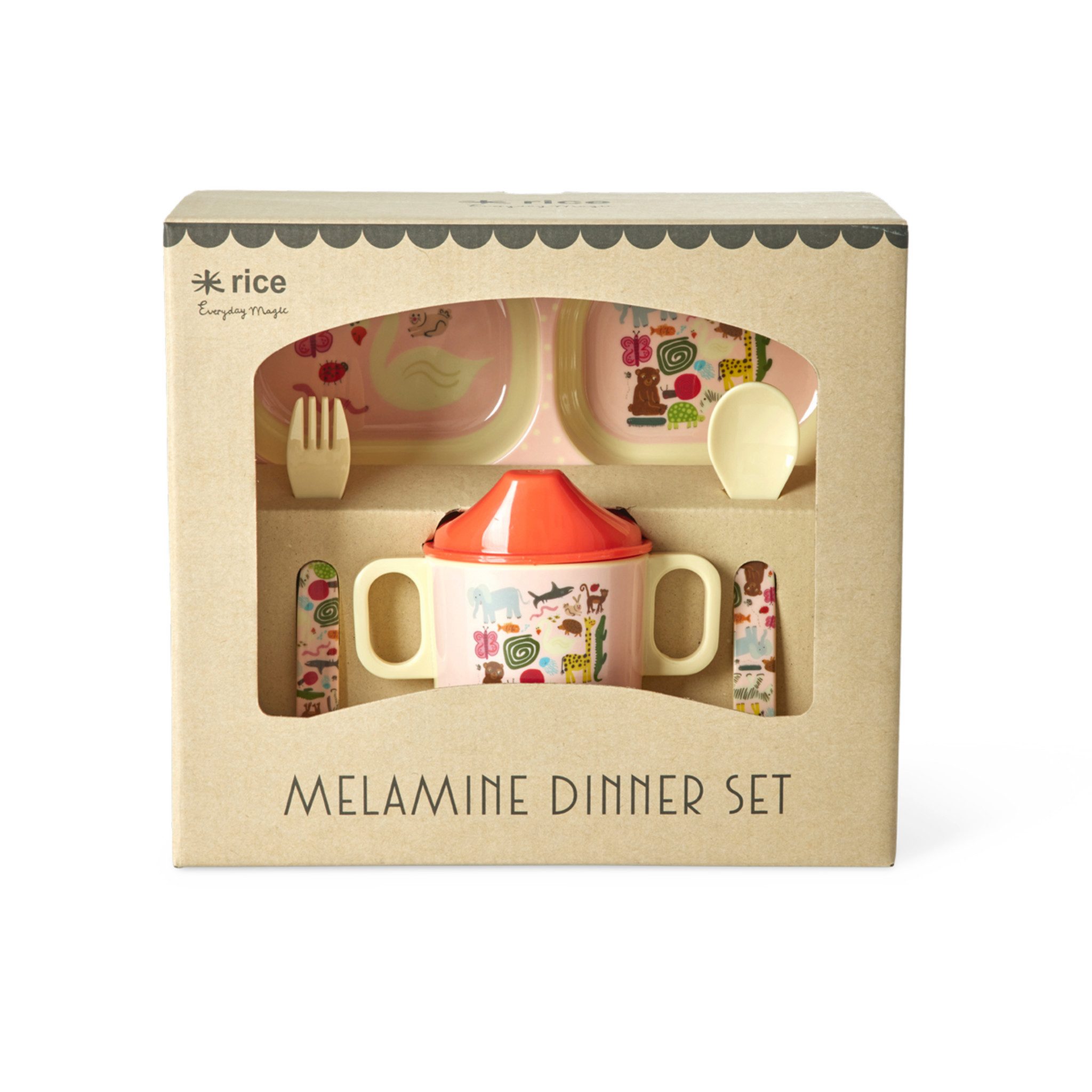rice Geschirr-Set Baby Geschirrset Wildlife Print, Melamin