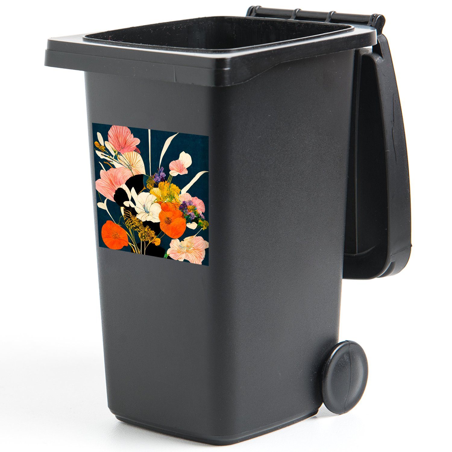 Malerei Wandsticker (1 Mülltonne, St), Blumen Sticker, MuchoWow - - Mülleimer-aufkleber, Container, Vase Abfalbehälter - Pflanzen
