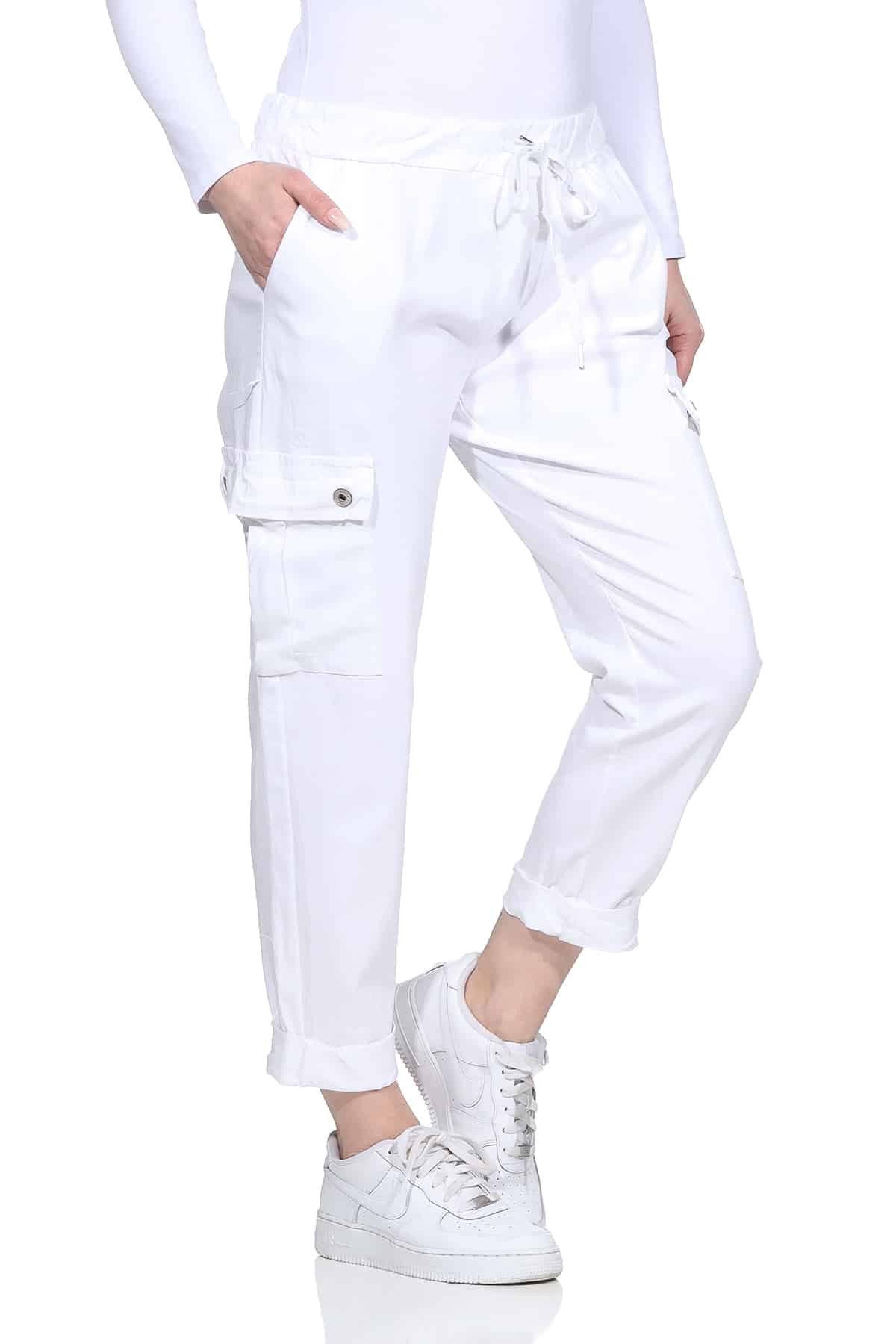 OriginalYou Cargohose Damen Freizeithose Schlupfhose moderne Stoffhose elastischer Bund, Knitterlook