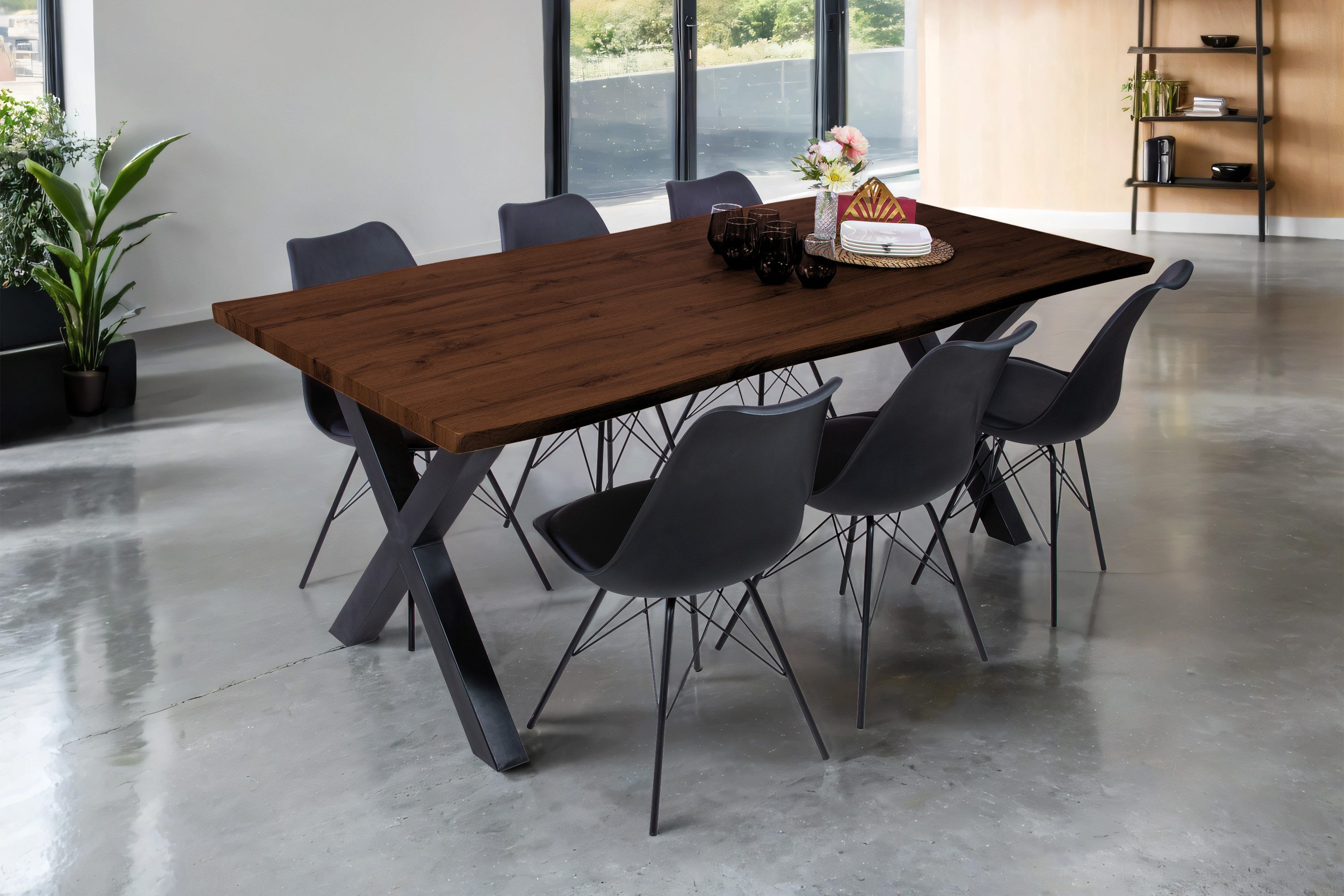 Loreno® Esstisch Josy, Nussbaumholz, Baumkante, MDF-Platte, günstig online kaufen